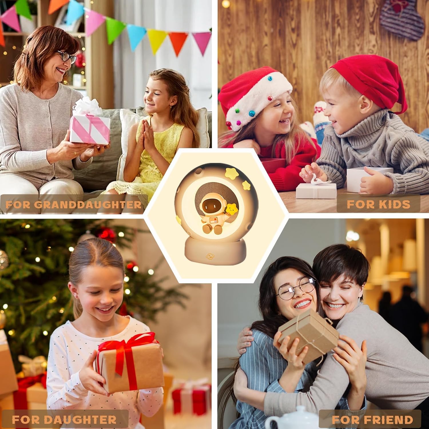 Space Astronaut Kitty LED Night Light for Kids, Nursery Night Light Rechargeable Table Lamp