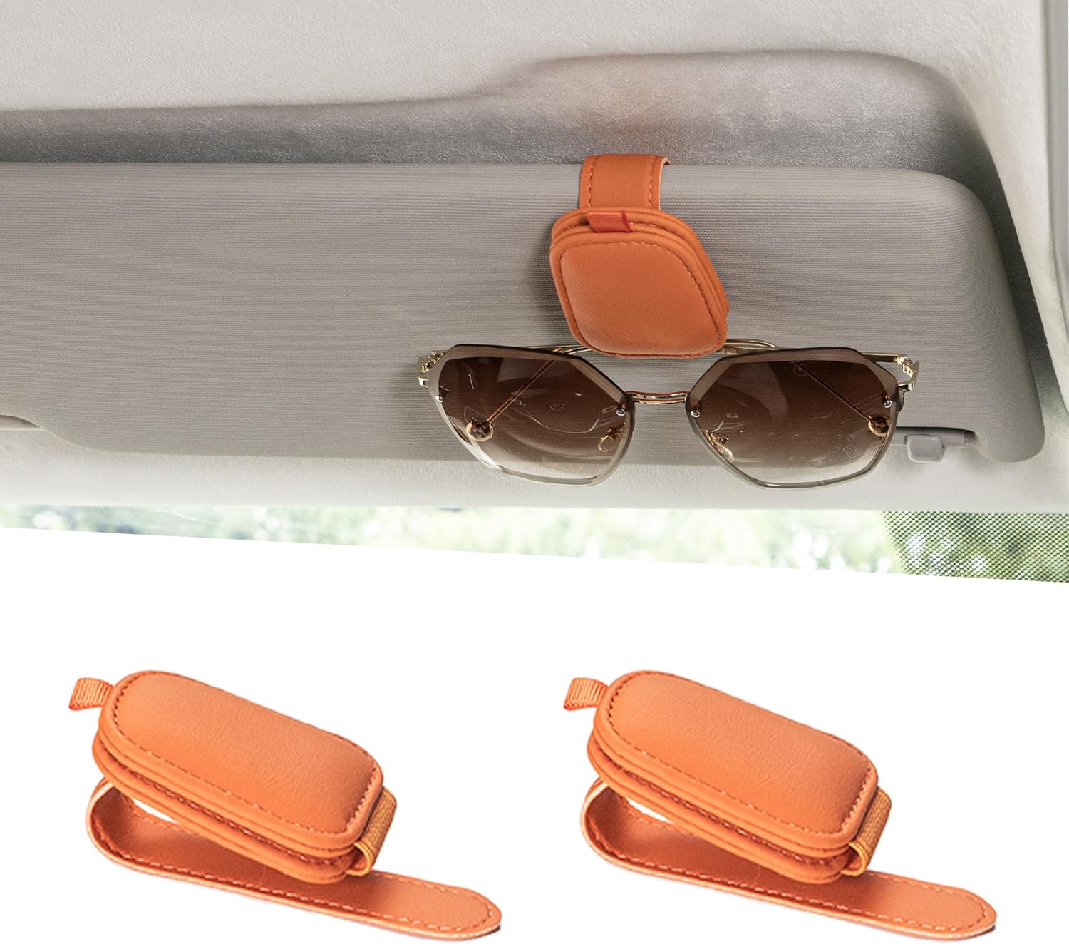 Tesstudio 2026 Sunglass Holder for Car, Magnetic Leather Sunglasses Holder and Ticket Card Clip, Car Visor Accessories