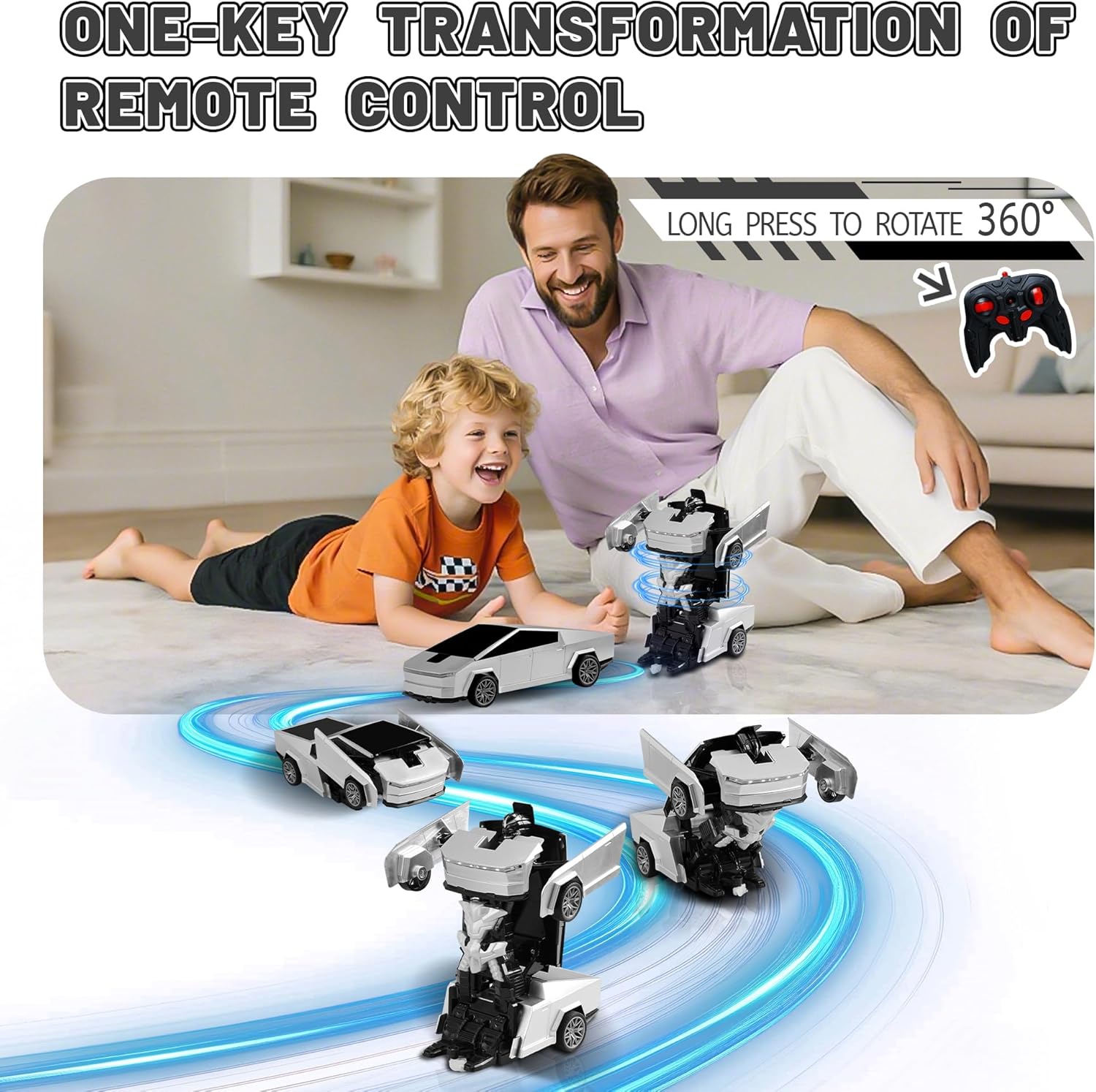 2026 Bluetooth Remote Control Car Cyber-Inspired Transformer Toys Cars One-Button Deformation 360° Rotation Drift Rc Car Robot for 3+ Years Old Boy Toys