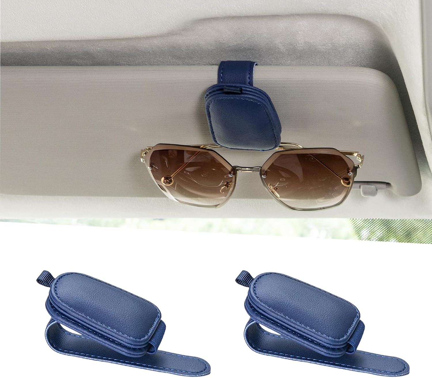 Tesstudio 2026 Sunglass Holder for Car, Magnetic Leather Sunglasses Holder and Ticket Card Clip, Car Visor Accessories