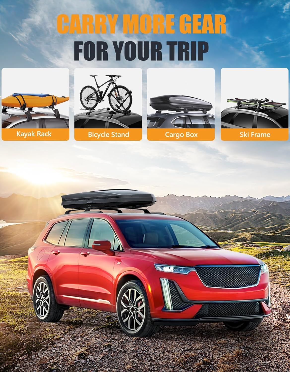 300 lbs Lockable Roof Rack Cross Bars for Cadillac XT6 2020-2025