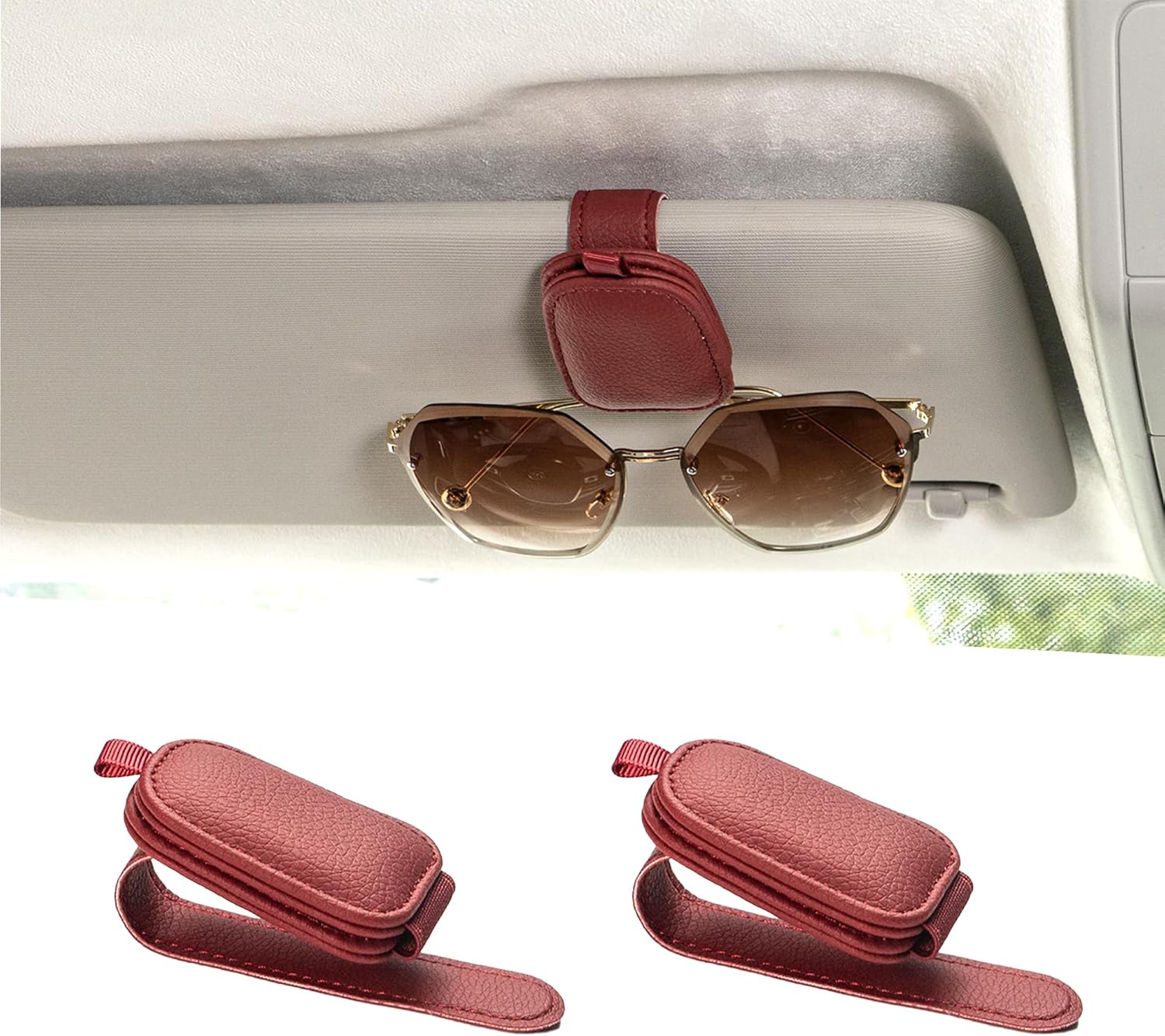 Tesstudio 2026 Sunglass Holder for Car, Magnetic Leather Sunglasses Holder and Ticket Card Clip, Car Visor Accessories