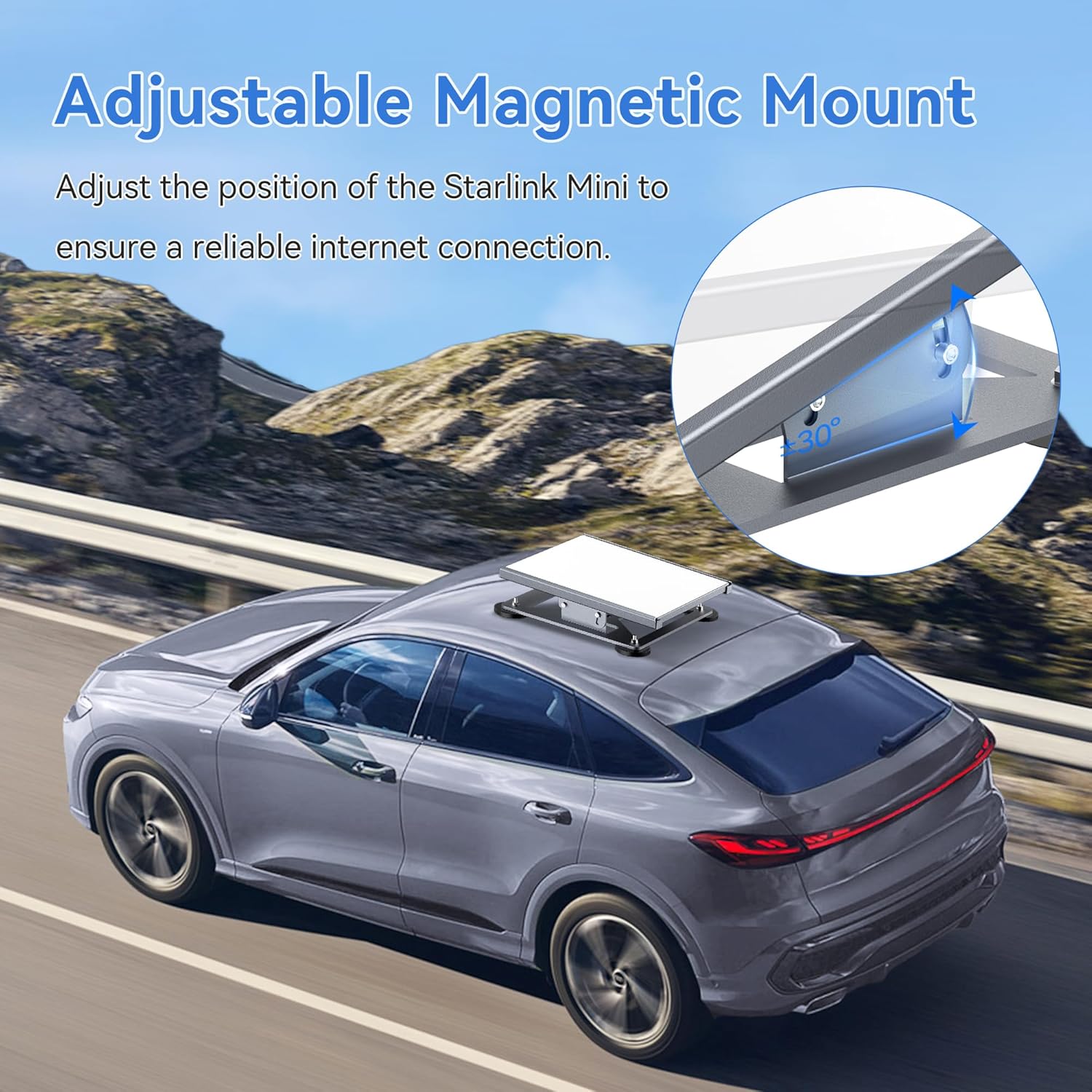 Carbon Steel Starlink Mini Mount with 220lbs Heavy Duty Magnet Bases, 30° Adjustable
