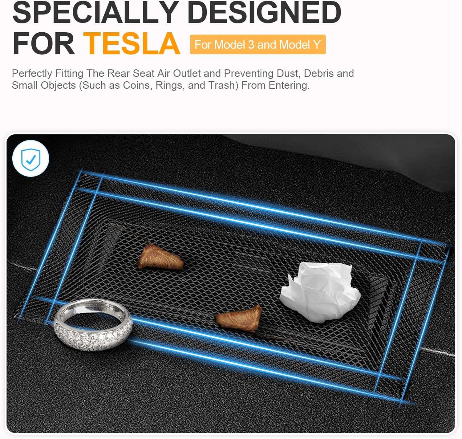 2-Pack Rear Seat Air Condition Outlet Protector with Upgraded Mesh Cloth and Velcro for Tesla Model 3 & Model Y