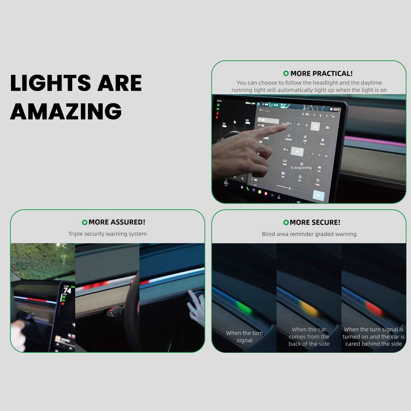 2025 2026 BSD 2.0 Blind Spot Warning System For Tesla Model 3 Highland / Y Juniper /Cybertruck Ambient Lighting