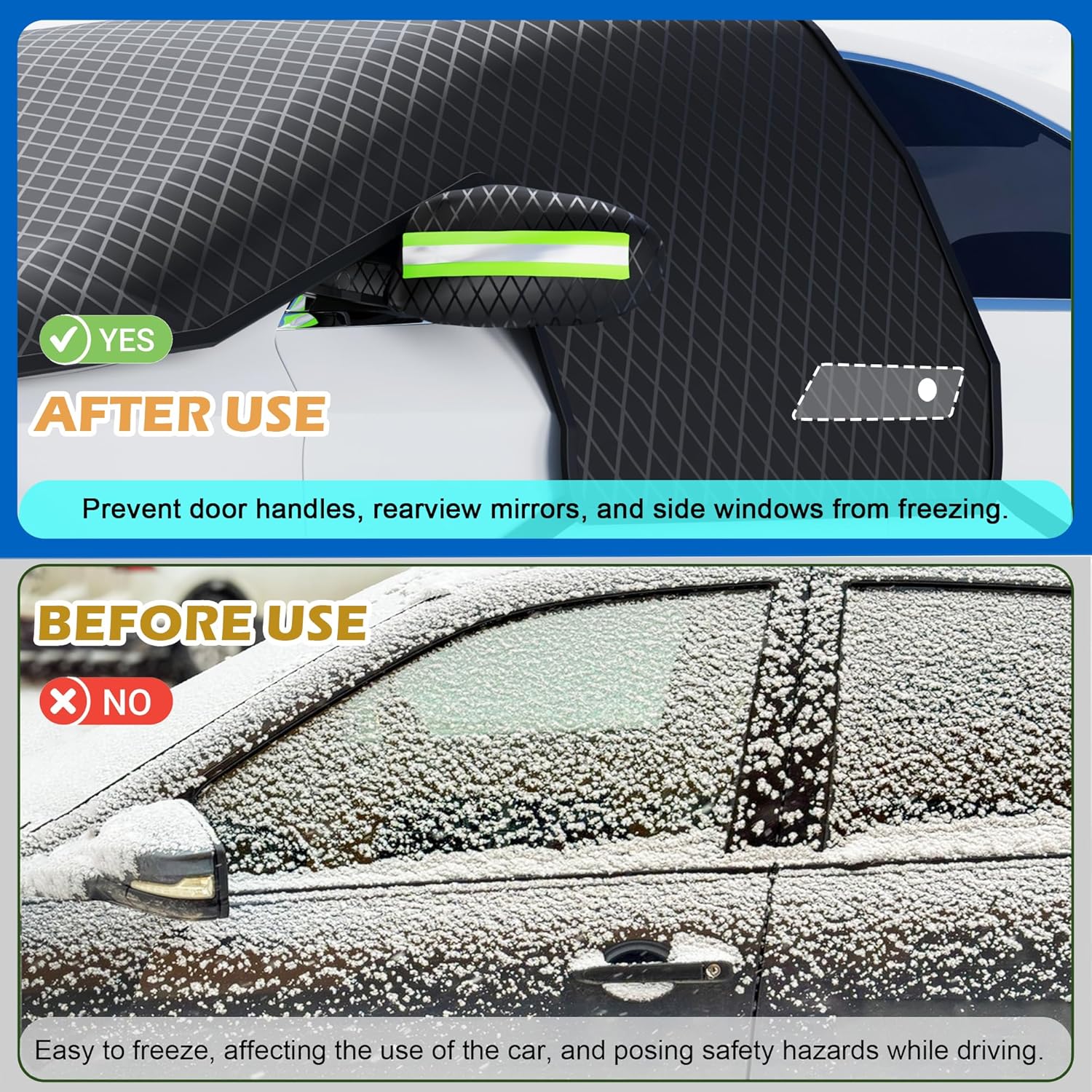 Windshield Snow Cover for Winter — Magnetic Ice & Frost Cover with Side Window & Mirror Protector, Large Car Windshield Shield for Sedans, SUVs, Trucks