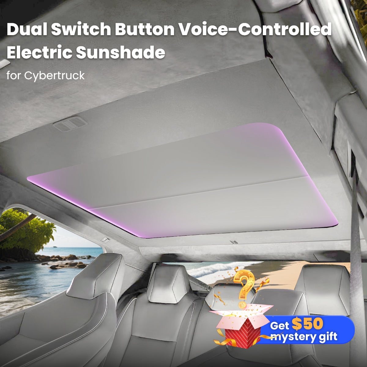 Power Sunshade 2 Control Buttons Voice-Controlled Sunshade with Ambient Lighting For Tesla Cybertruck