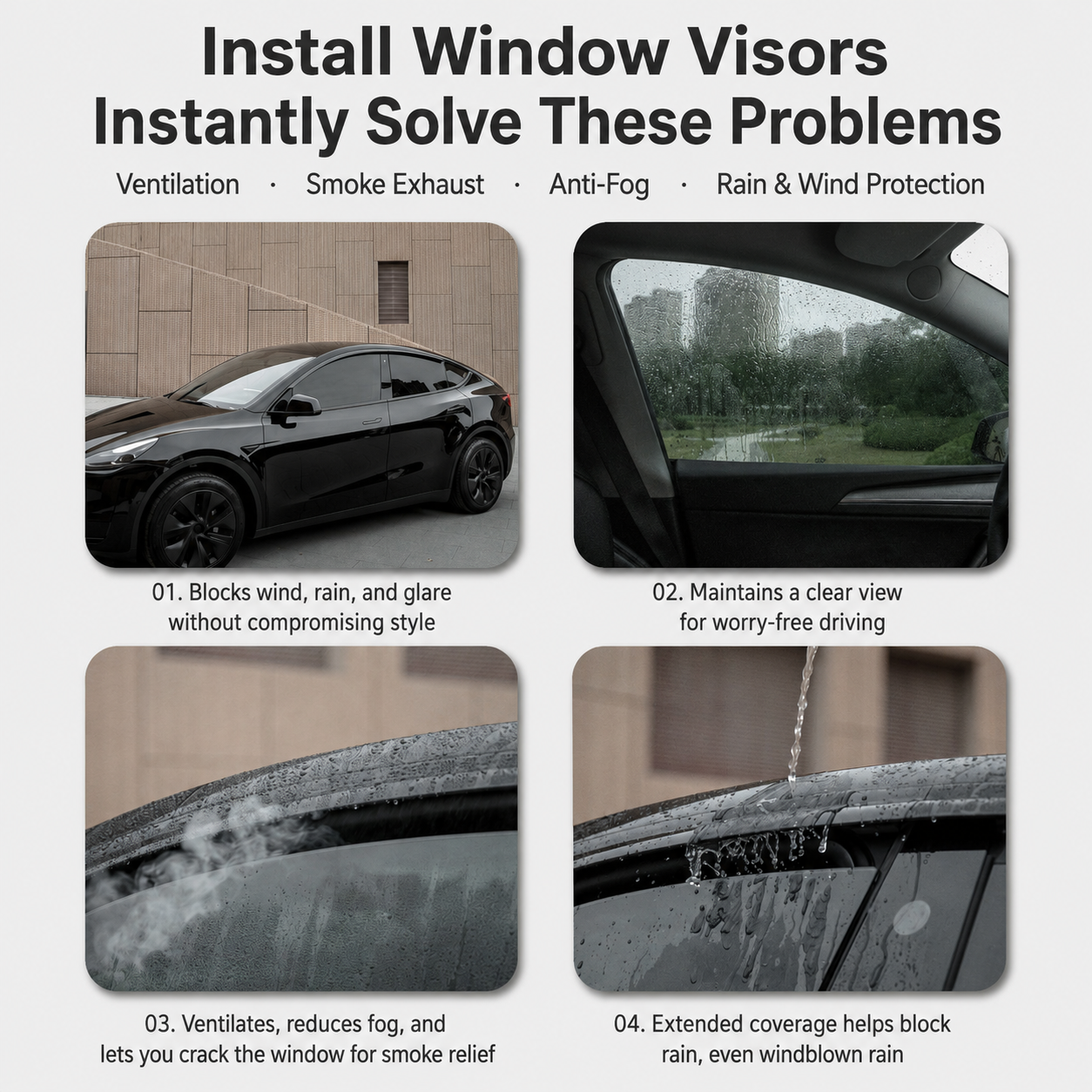 4-Piece PC Window Rain Guards for Tesla Model Y L