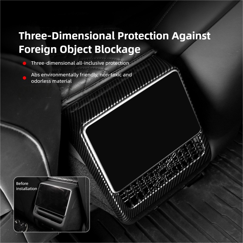 2026 Plaid Rear Air Vent Screen Protector Frame (Carbon Fiber Pattern ABS) For Tesla Model 3 Highland /Y Juniper