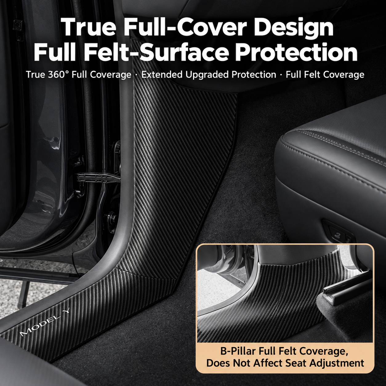 8-Piece Carbon Fiber Pattern ABS Door Sill Protector Set for Tesla Model Y Juniper / Model Y L, Laser-Engraved with C-Pillar Covers