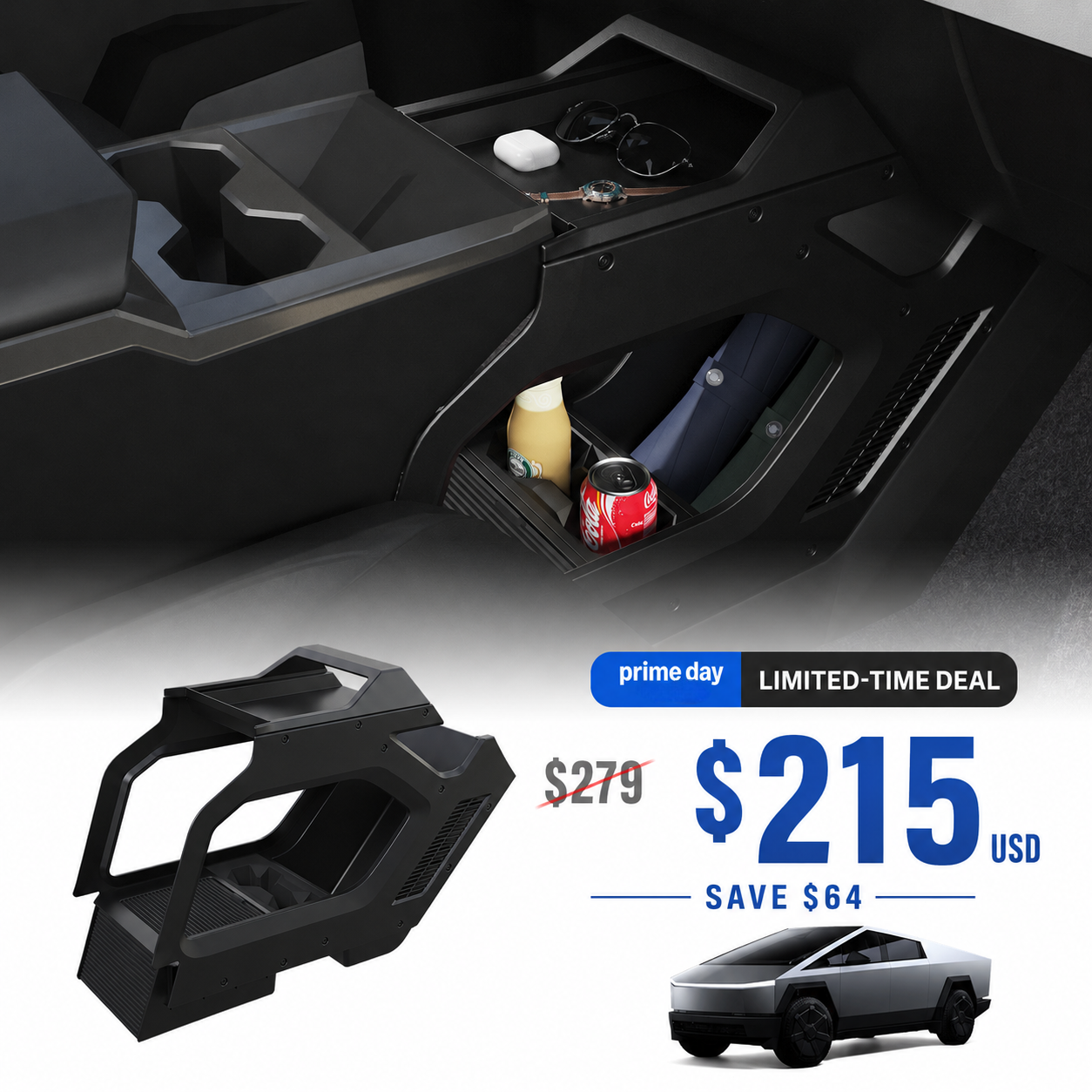 Aisle Central Storage box For Tesla Cybertruck Interior Accessories Lower Center Console (Prime Day - Limited-Time Deal)