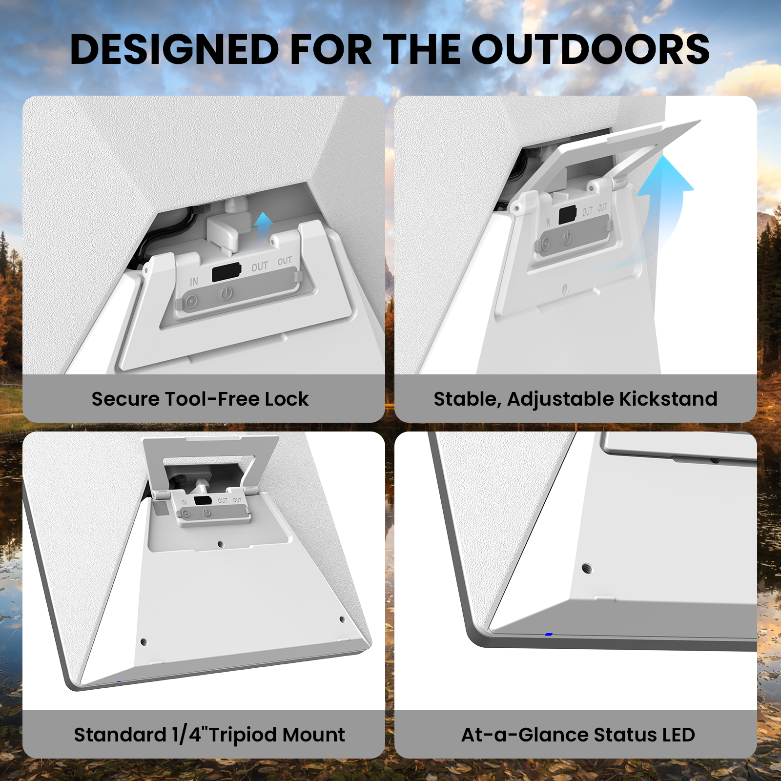 CTmods outdoor Starlink Mini power bank with tool free lock adjustable kickstand tripod mount and status LED design