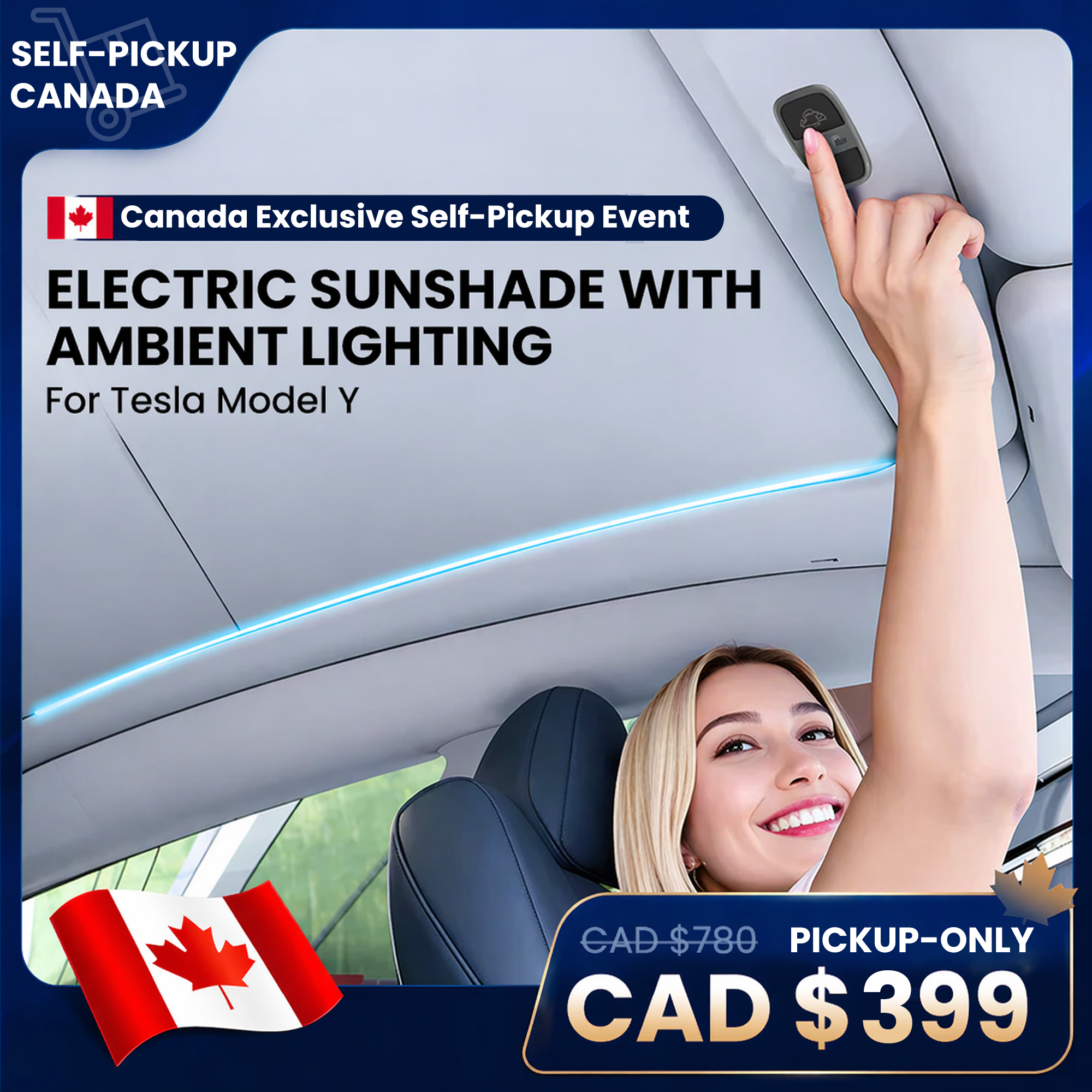 Canada Exclusive - Electric Sunshade with Ambient Lighting For Tesla Model Y | SELF-PICKUP ONLY