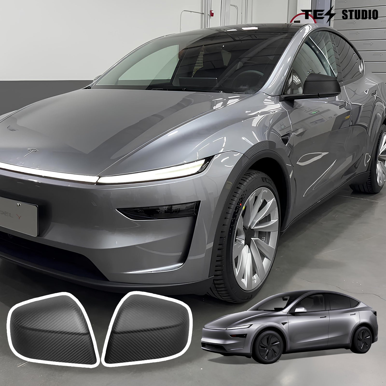 Tesstudio Carbon Fiber Side Mirror Caps for Tesla Model 3/Y & Model Y Juniper