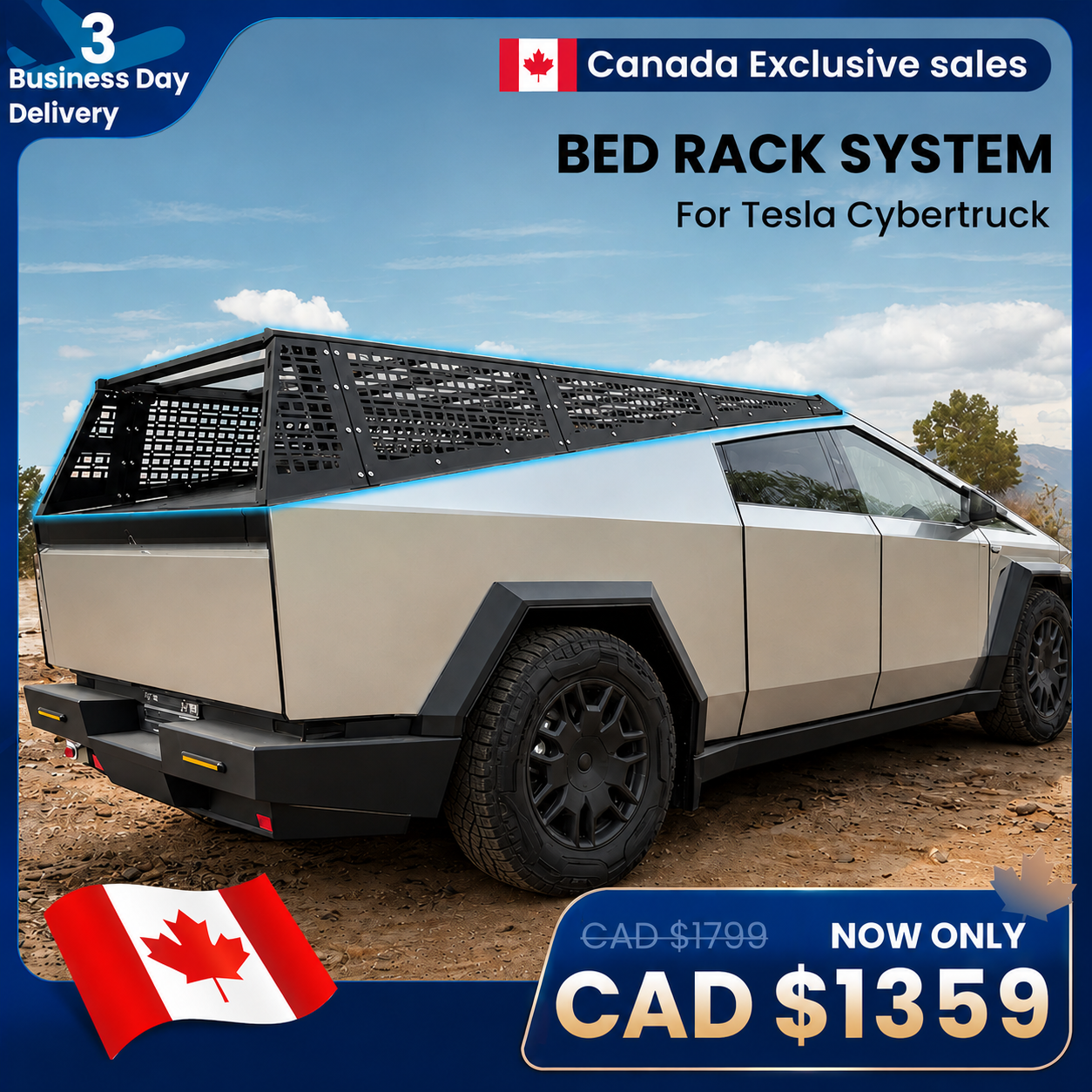 🇨🇦 Canada Exclusive -Bed Rack System for Tesla Cybertruck Premium AWD 2024+ | 3-Day Express Delivery