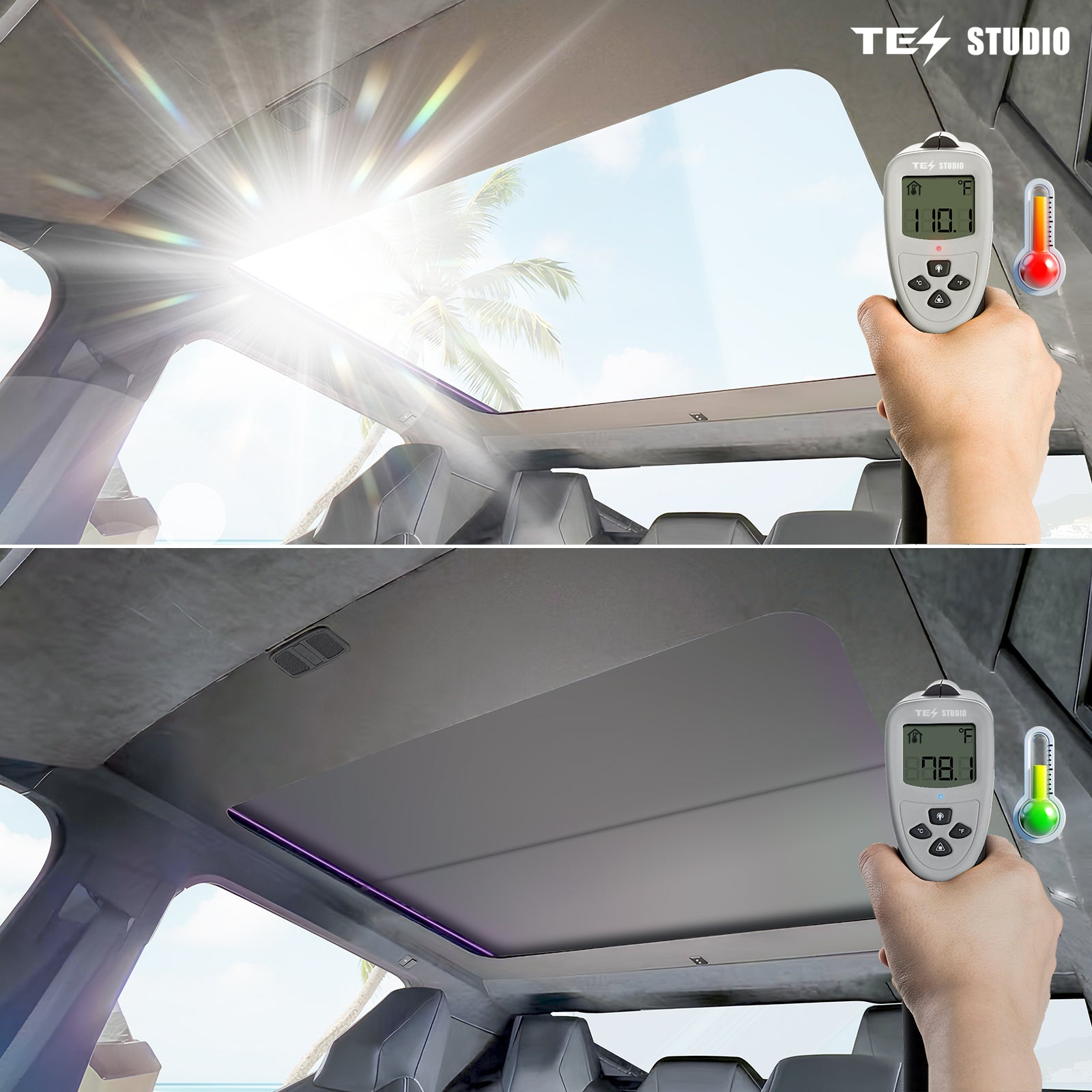 Tesla Cybertruck Power Sunshade 2 Control Buttons Voice-Controlled Electric Sunshade Glass Roof Sunshade with Ambient Lighting Tesstudio®