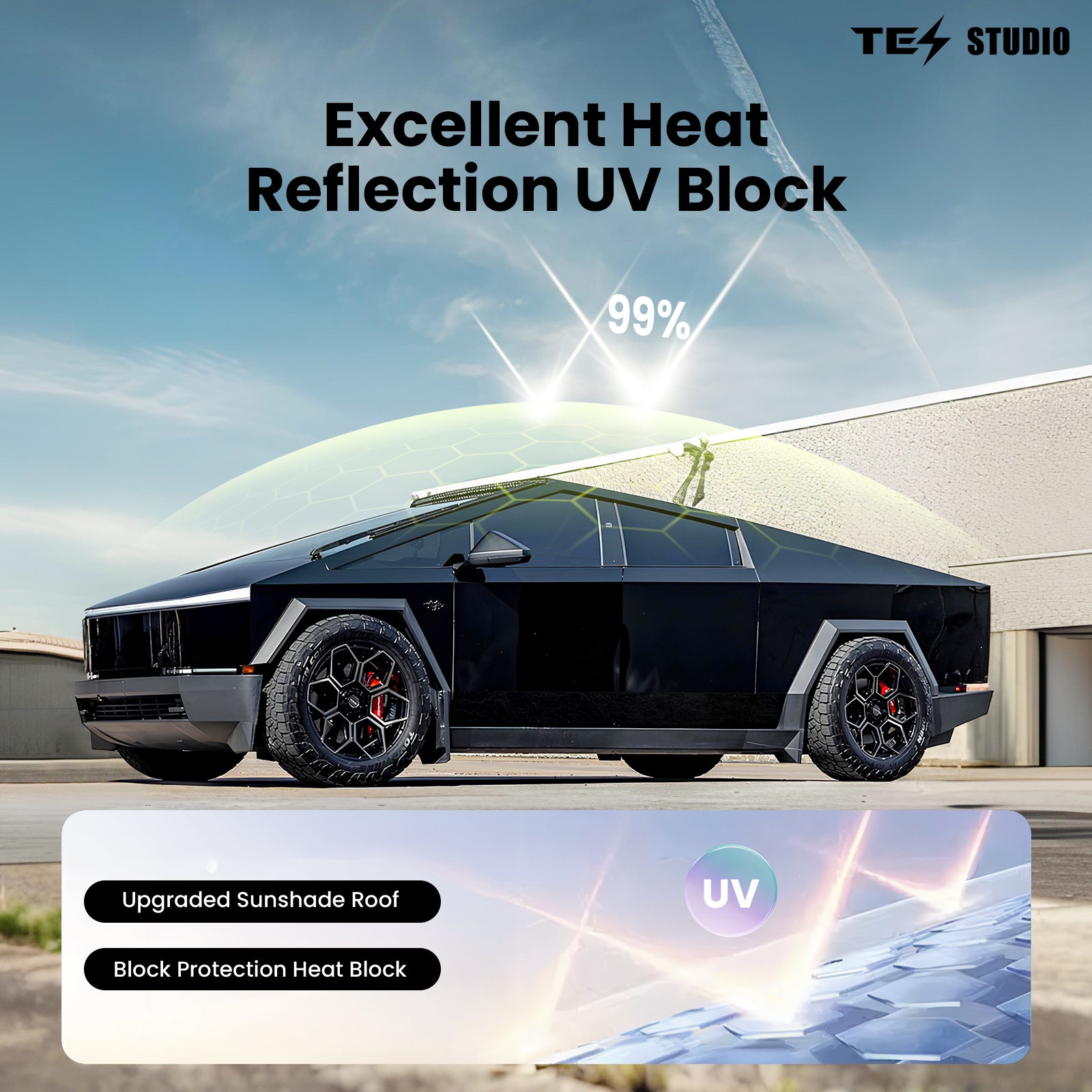 Tesla Cybertruck Power Sunshade 2 Control Buttons Voice-Controlled Electric Sunshade Glass Roof Sunshade with Ambient Lighting Tesstudio®