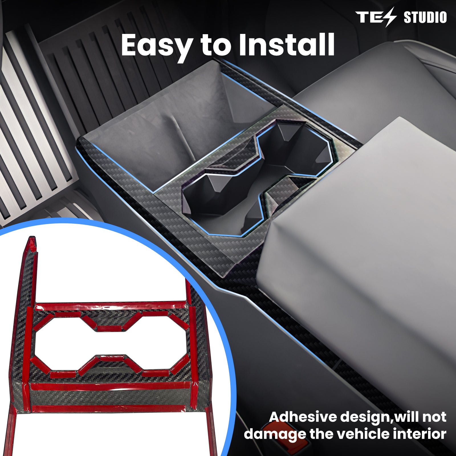 Cybertruck Armrest Box Cover Real Carbon Fiber Center Console Saddle Tesstudio®