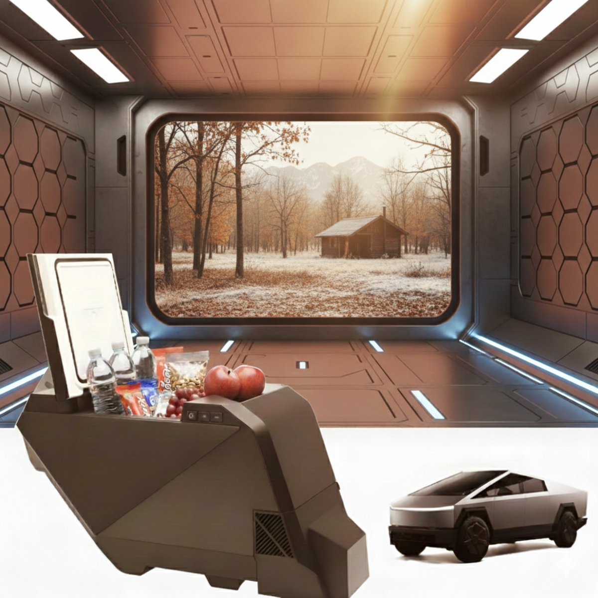 Tesla Cybertruck 18L Center Console Refrigerator with Dual-Mode Cooling & 20W USB-C Power Hub