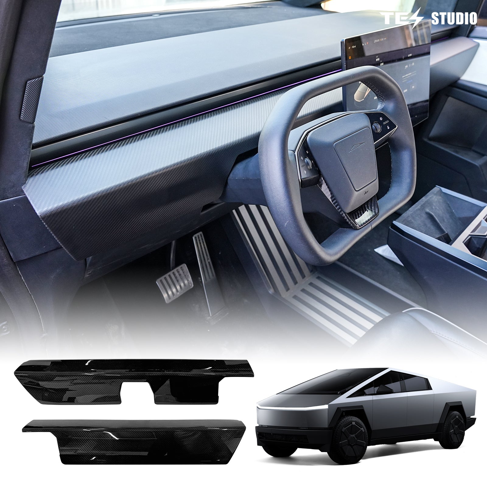 Tesla Accessories Real Carbon Fiber Cybertruck Dashboard Cover Panel Protection Cybertruck Interior Accessories Tesstudio®