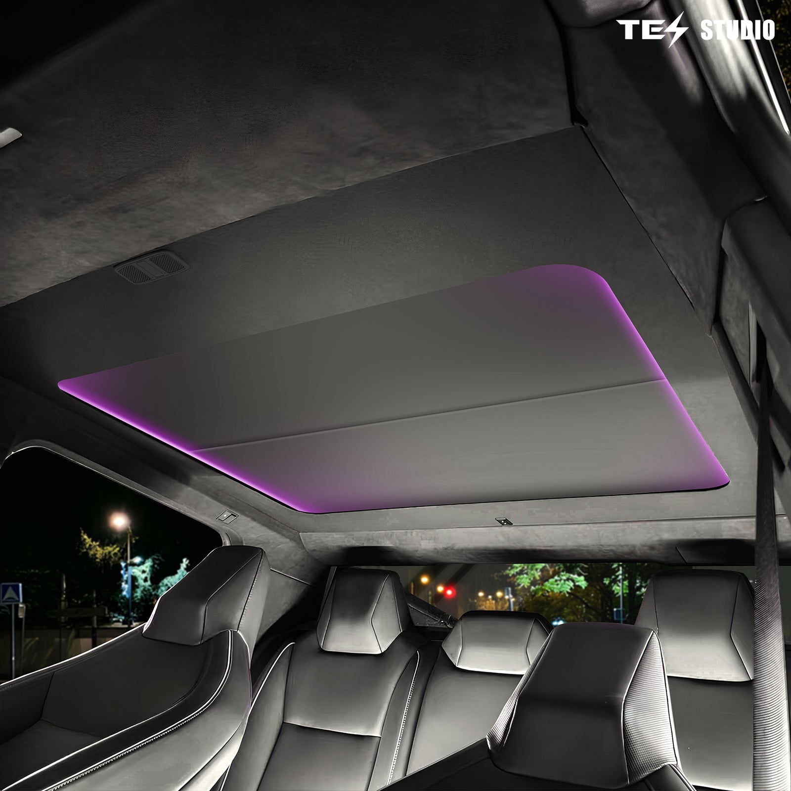 Tesla Sun Shade — open position shading cabin interior