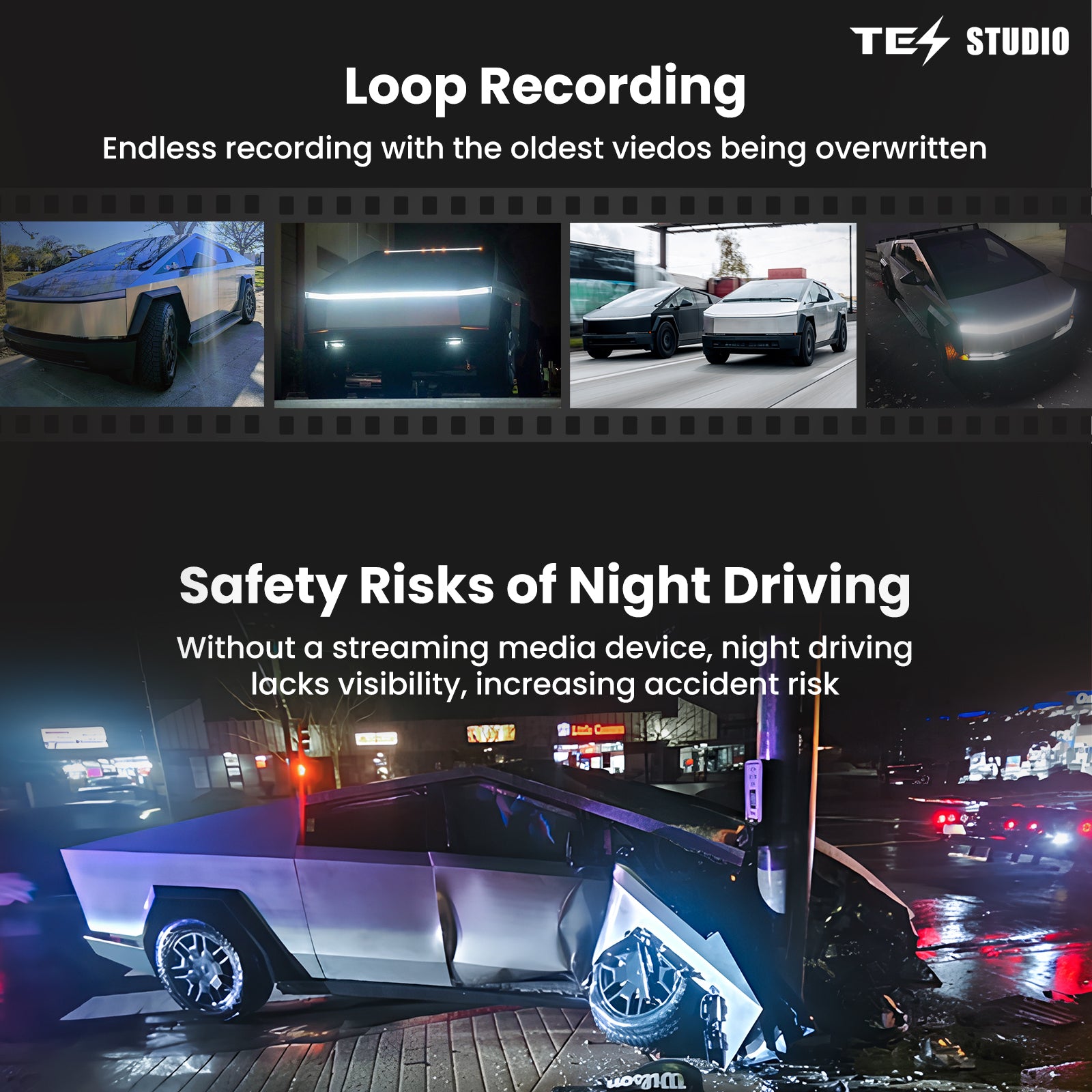 Tesla Cybertruck Streaming Rearview Mirror S8 Plus Front And Rear Dual Recording Digital APP Version Tesstudio®