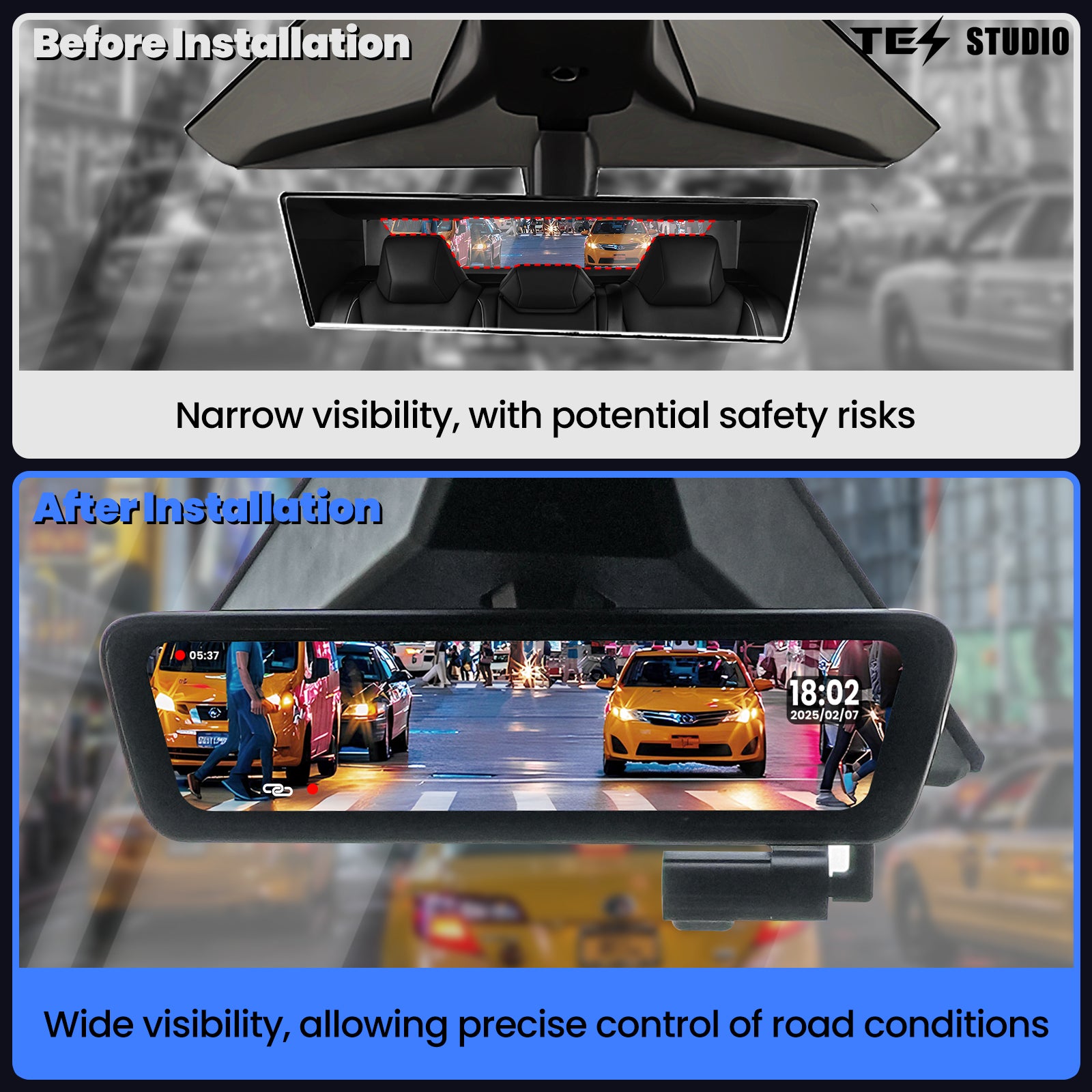Tesla Cybertruck Streaming Rearview Mirror S8 Plus Front And Rear Dual Recording Digital APP Version Tesstudio®