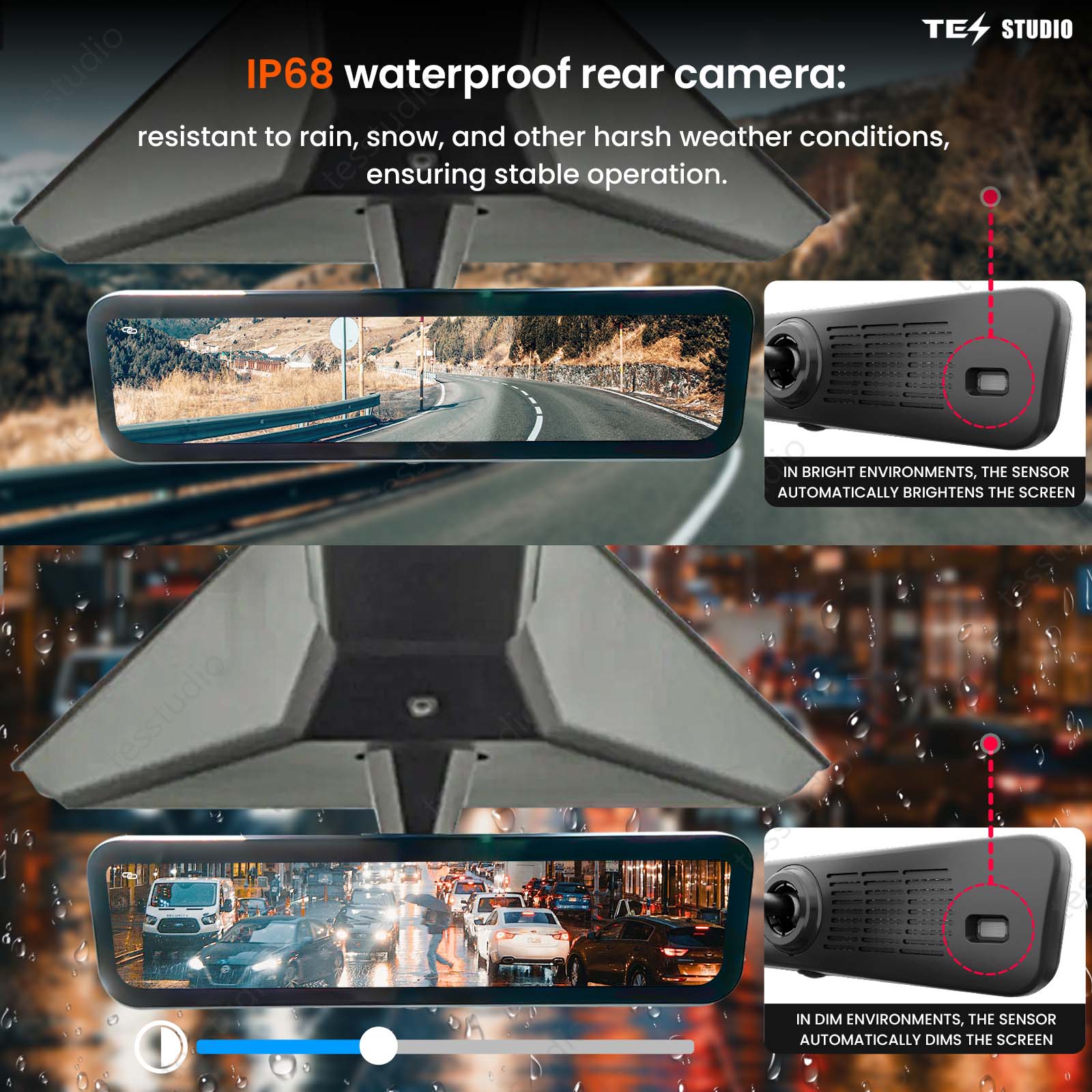 Cybertruck S92 Streaming Rearview Mirror Recorder 1080P HD DVR Dual Way Video Optical Fiber Transmission Signal Tesstudio®