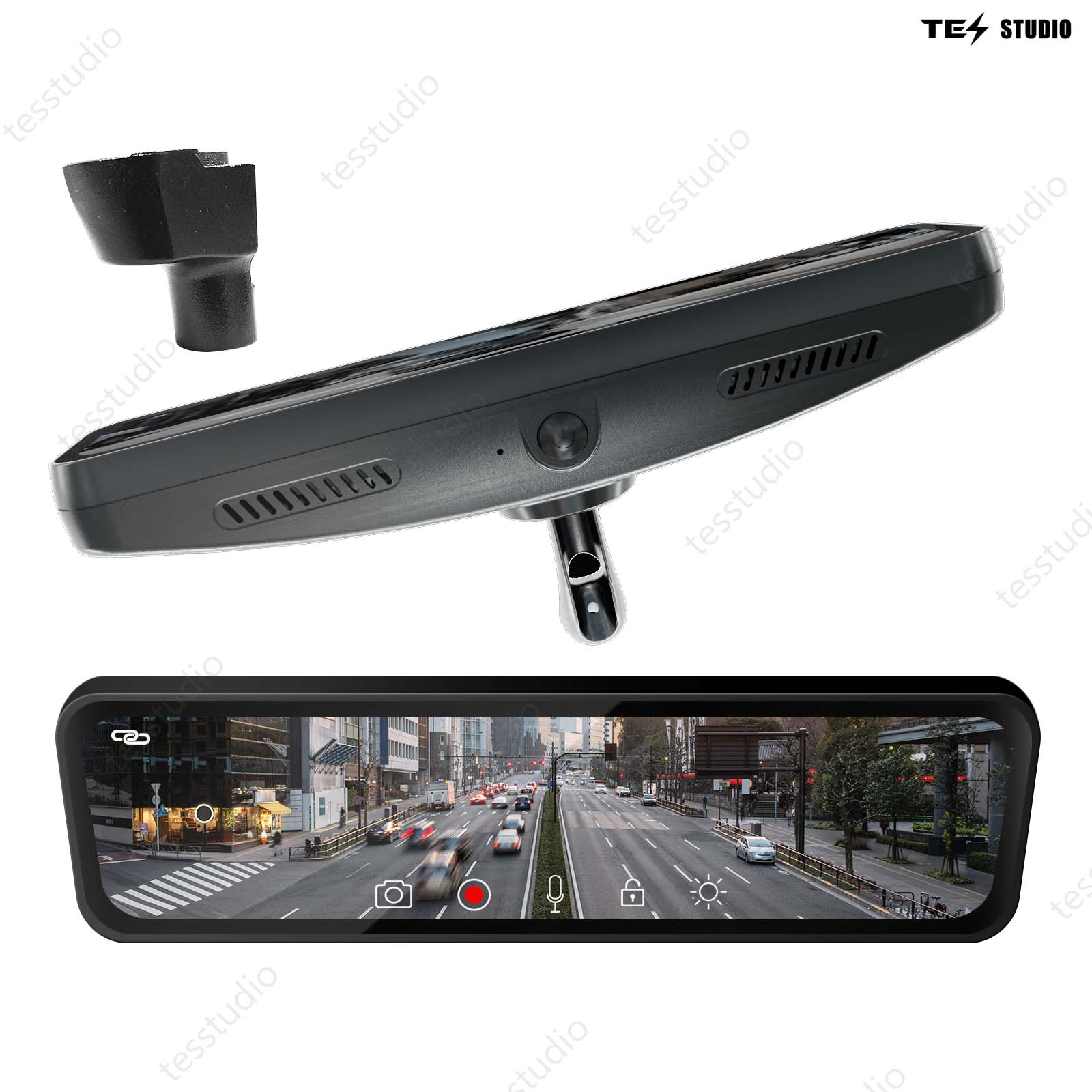 Cybertruck S92 Streaming Rearview Mirror Recorder 1080P HD DVR Dual Way Video Optical Fiber Transmission Signal Tesstudio®