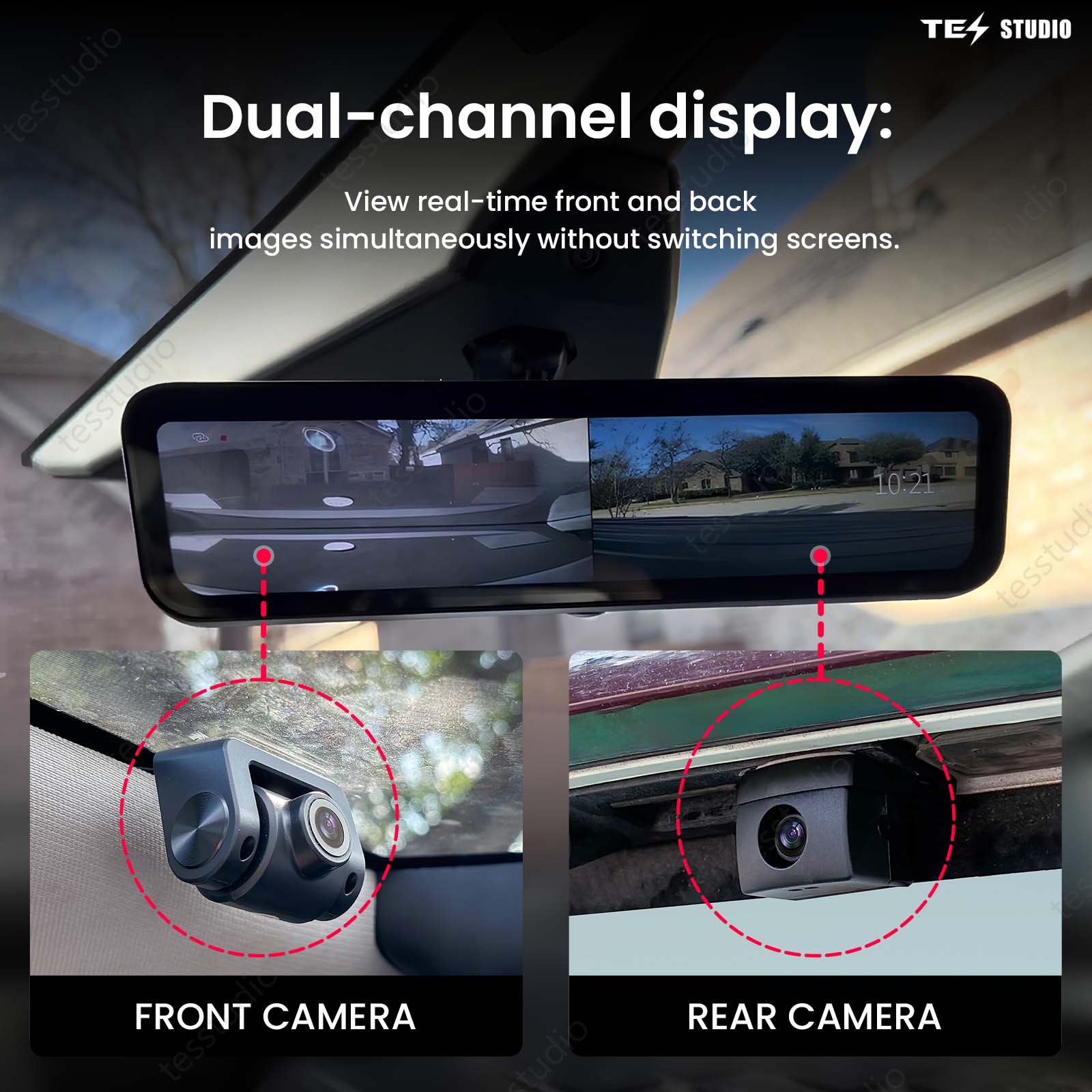 Cybertruck S92 Streaming Rearview Mirror Recorder 1080P HD DVR Dual Way Video Optical Fiber Transmission Signal Tesstudio®