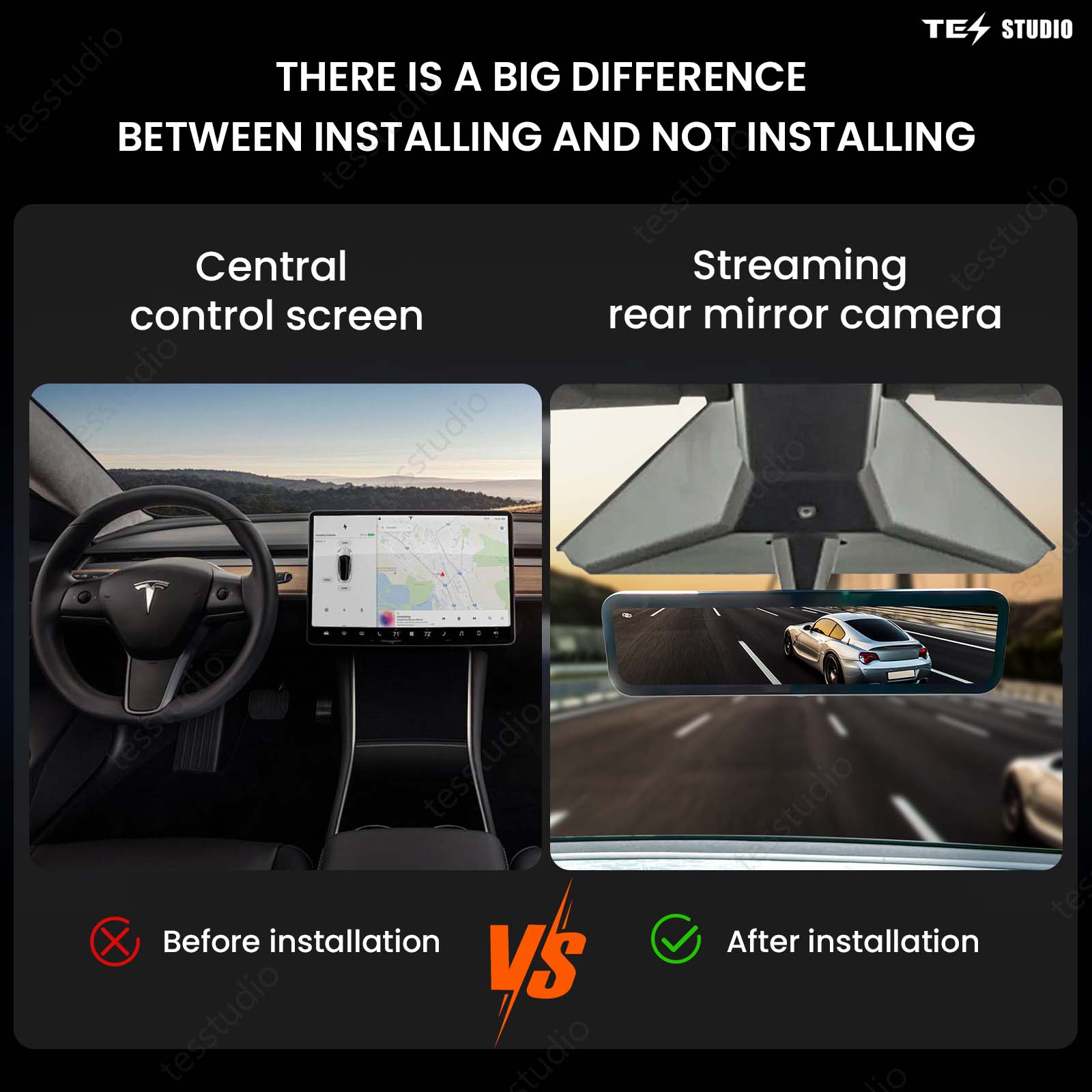 Cybertruck S92 Streaming Rearview Mirror Recorder 1080P HD DVR Dual Way Video Optical  Fiber Transmission Signal Tesstudio®