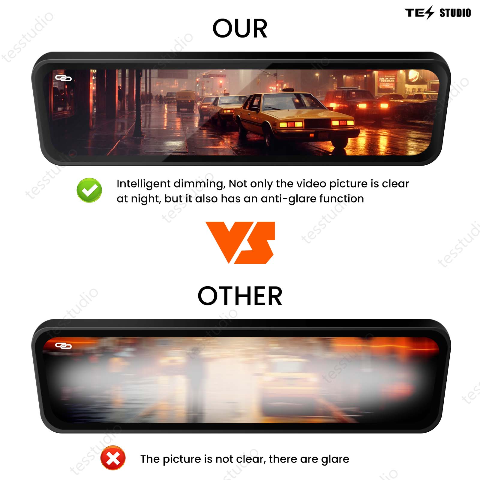 Cybertruck S92 Streaming Rearview Mirror Recorder 1080P HD DVR Dual Way Video Optical Fiber Transmission Signal Tesstudio®