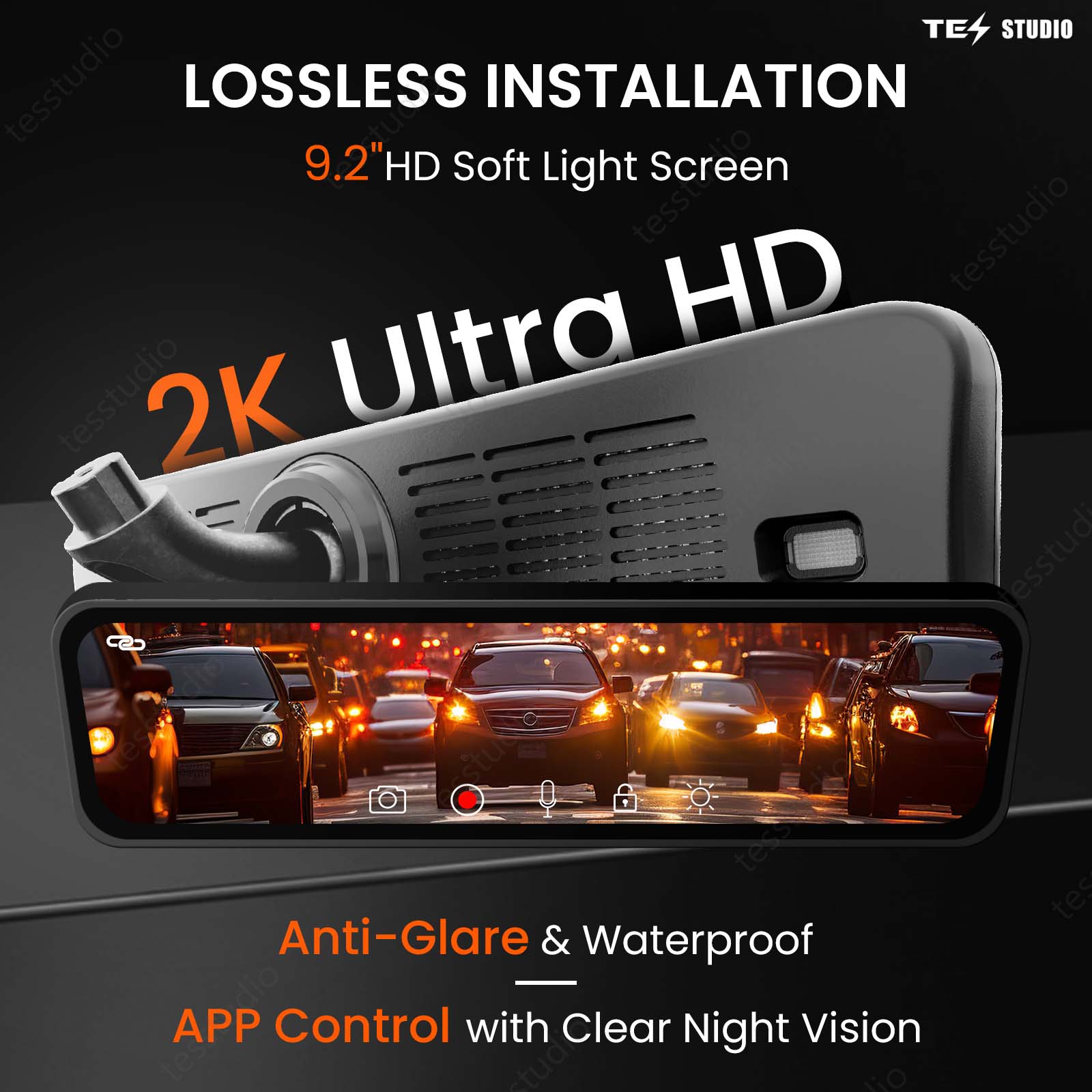 Cybertruck S92 Streaming Rearview Mirror Recorder 1080P HD DVR Dual Way Video Optical Fiber Transmission Signal Tesstudio®
