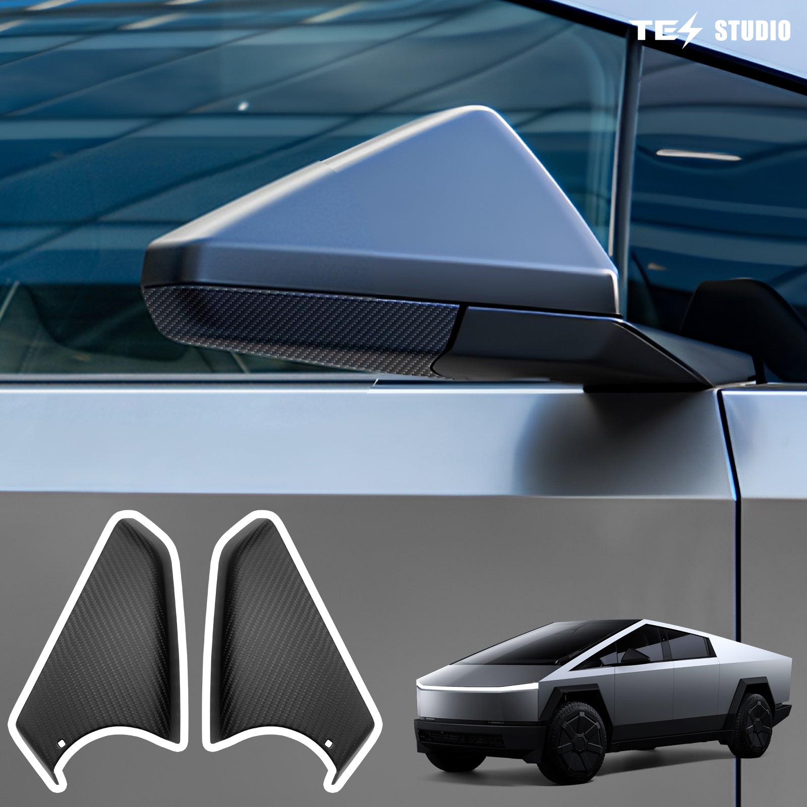Tesla Cybertruck Carbon Fiber Rearview Side Mirror Bottom Covers Trim Side Mirror Accessories Tesstudio®