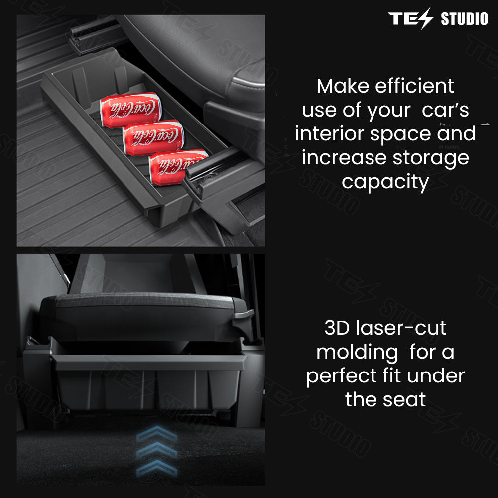 Tesla Cybertruck Storage Box — lid open with items stored