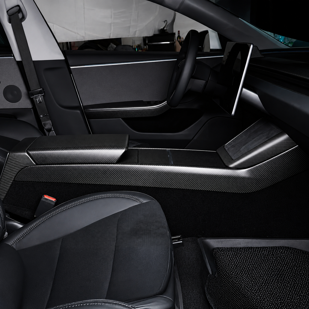 Carbon Fiber Center Console One-Piece Trim Frame for Tesla Model 3 Highland / Model Y Juniper / Model Y L
