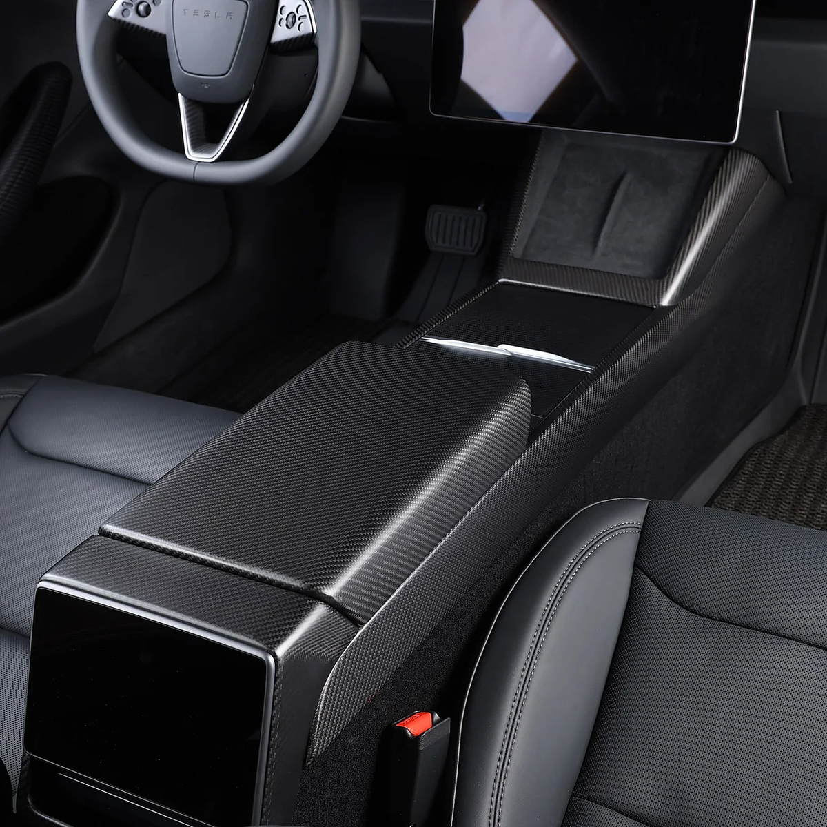 Carbon Fiber Center Console One-Piece Trim Frame for Tesla Model 3 Highland / Model Y Juniper / Model Y L