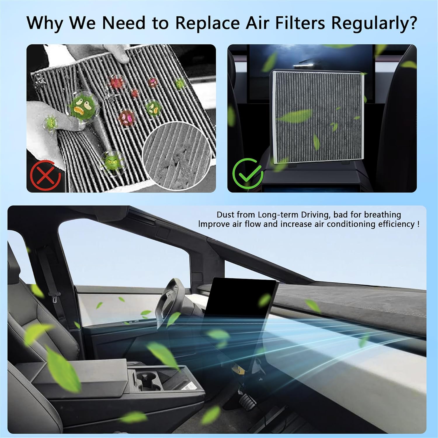 Air Filter for Tesla Cybertruck with Activated Carbon – Trunk Air Inlet Replacement (1 Pack)