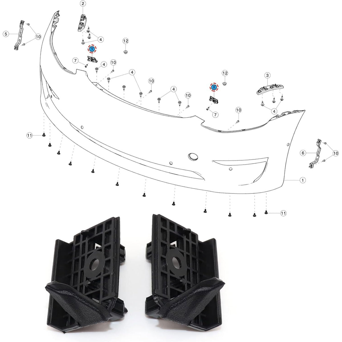 Front Bumper Center Bracket Pair for Tesla Model 3 / Model Y, 1084171-00-F L + 1084172-00-F R