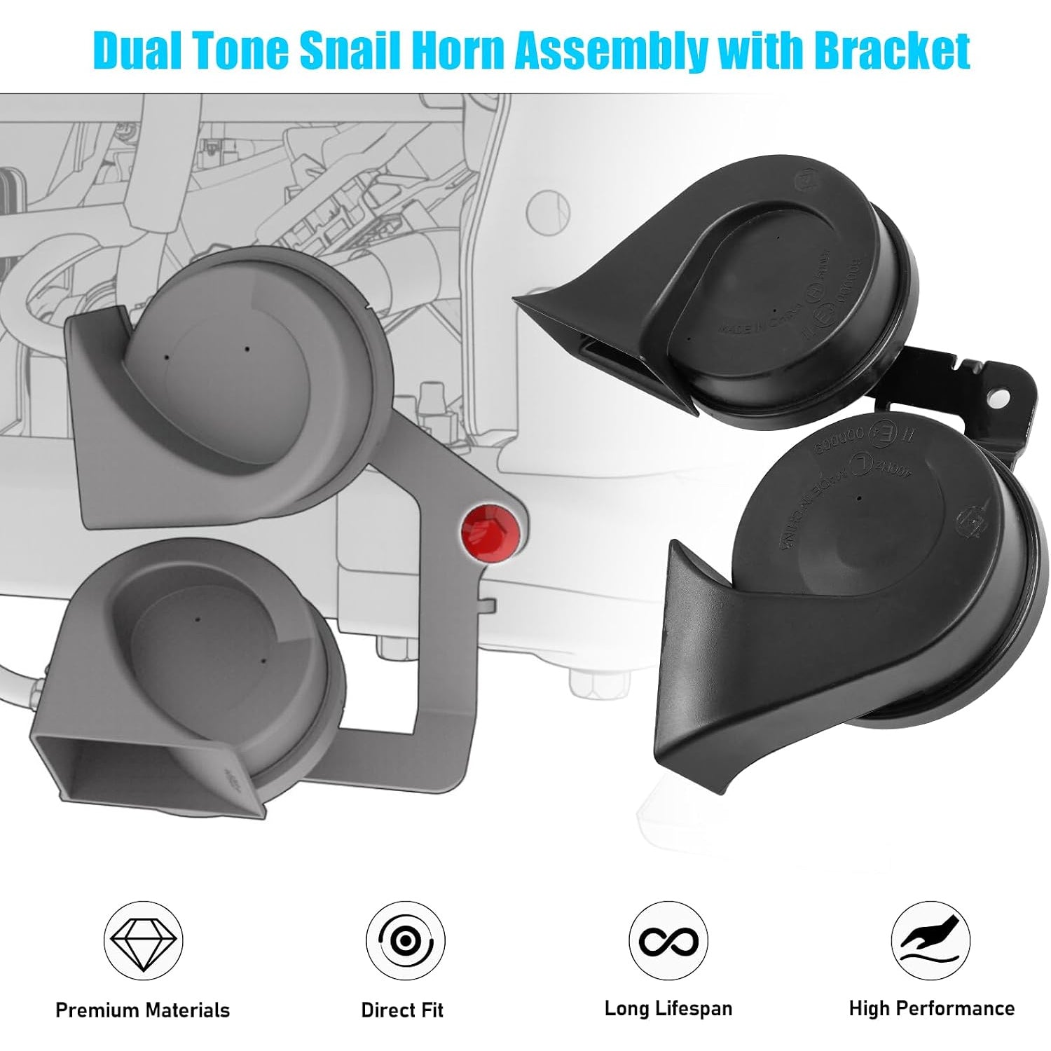 Tesla Model 3 / Model Y Horn Set, 1 Pair, Part No. MY 1507242-00-B / M3 1109660-00-A