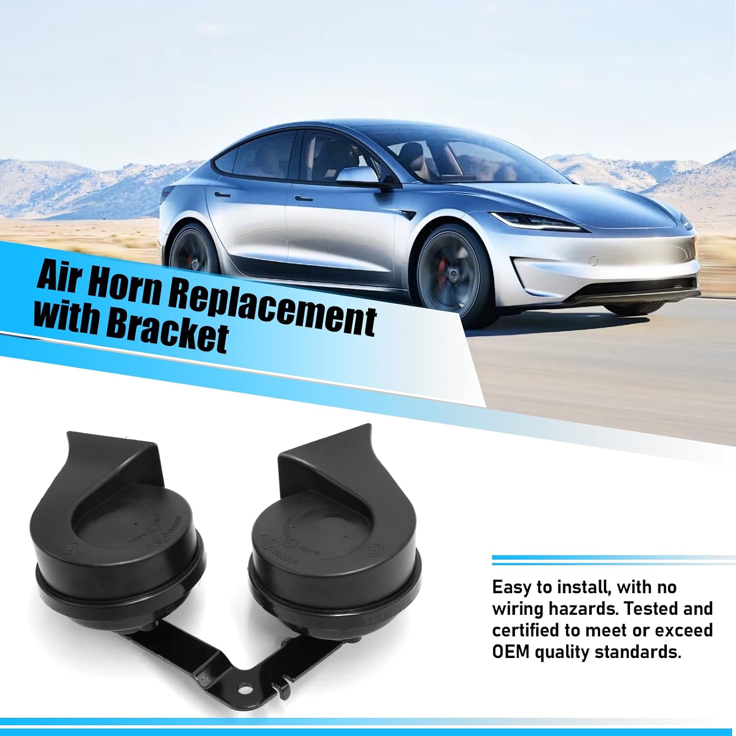 Tesla Model 3 / Model Y Horn Set, 1 Pair, Part No. MY 1507242-00-B / M3 1109660-00-A