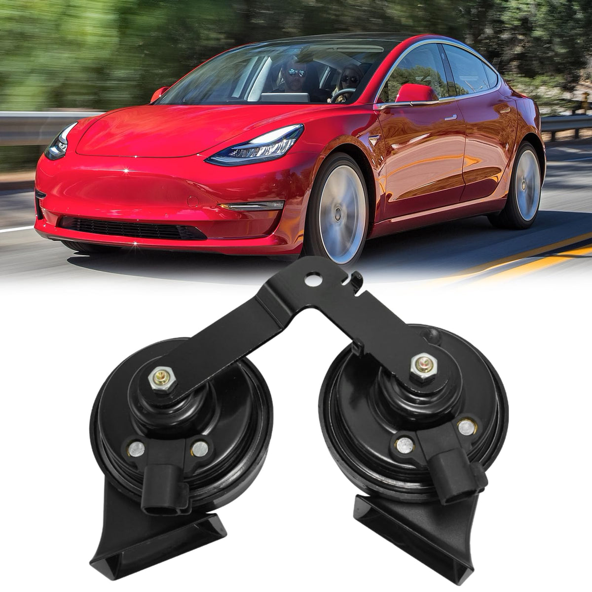 Tesla Model 3 / Model Y Horn Set, 1 Pair, Part No. MY 1507242-00-B / M3 1109660-00-A