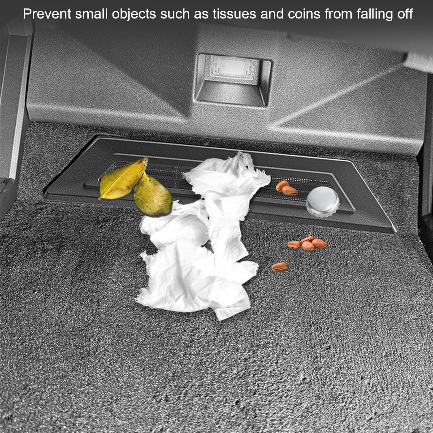 Cybertruck anti-clog seat vent cover preventing coins tissues and debris from falling into rear vents