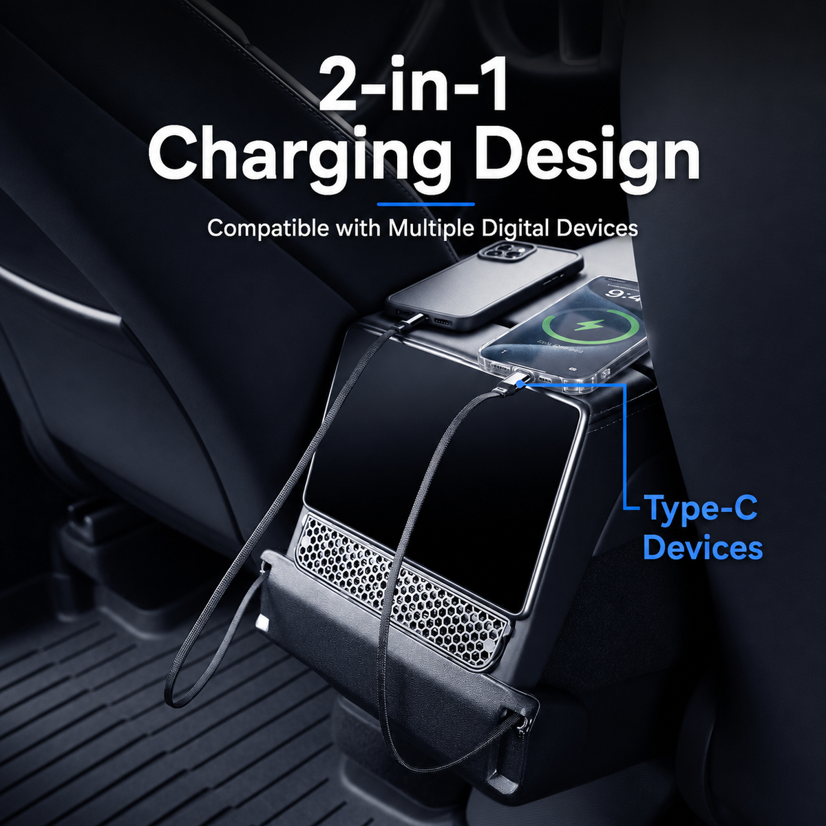 Rear Air Vent Retractable Cable Charging Dock with Aroma Diffuser for Tesla Model Y L 2025.11+