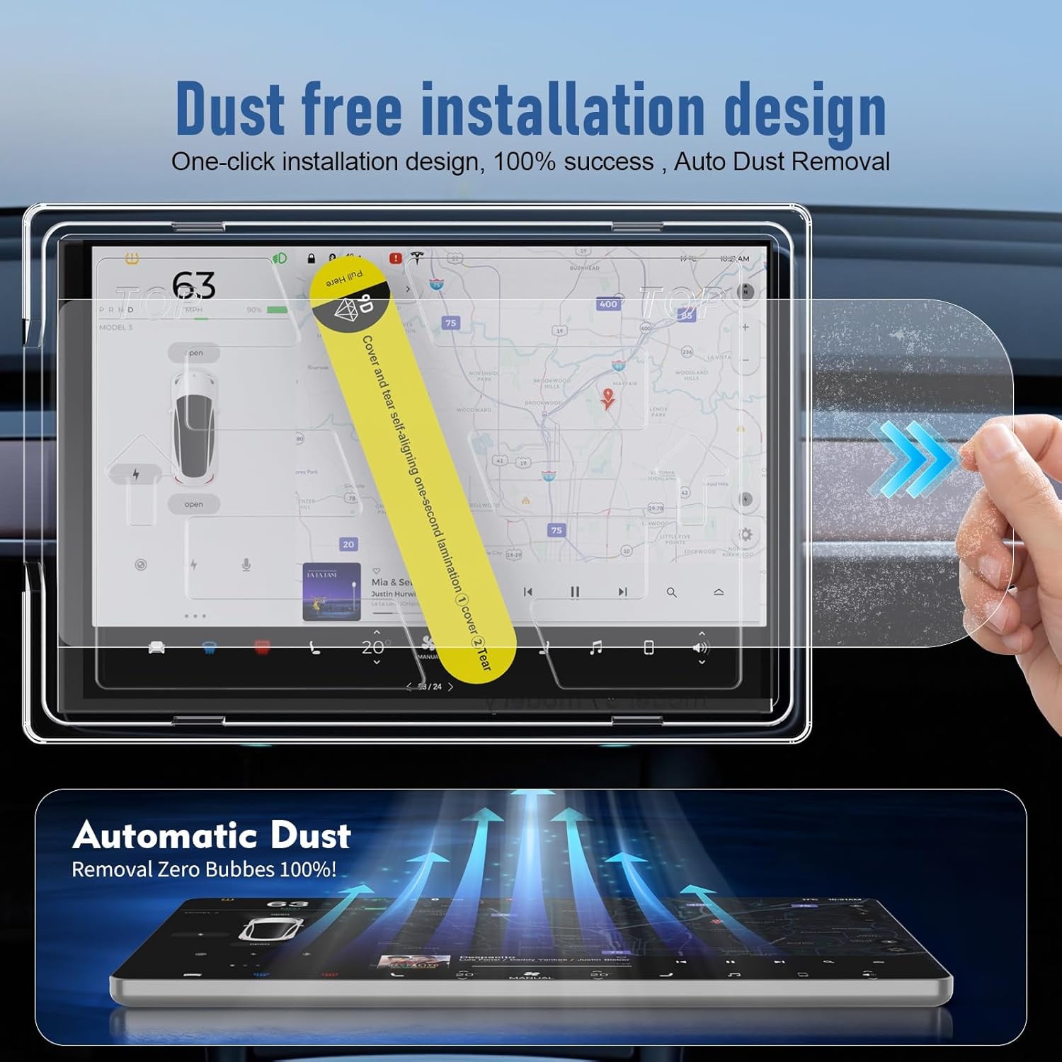 Tesstudio HD & 9H Anti-scratch Tempered Front & Rear Glass Screen Protector for Tesla Model 3 Highland / Model Y Juniper / Model Y L