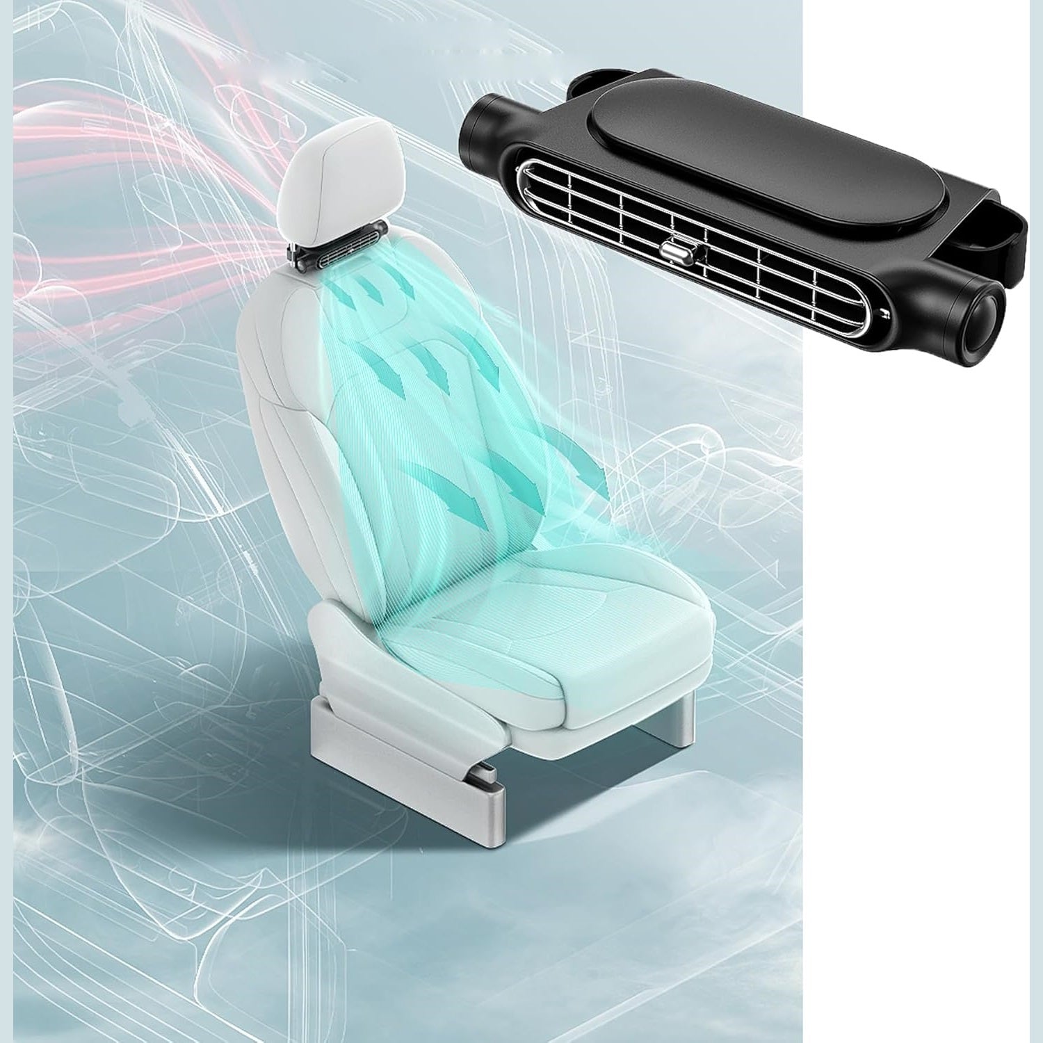 KLX09 Portable Car Seat Headrest Fan with Front & Rear Airflow