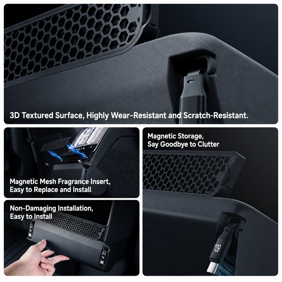Rear Air Vent Retractable Cable Charging Dock with Aroma Diffuser for Tesla Model Y L 2025.11+
