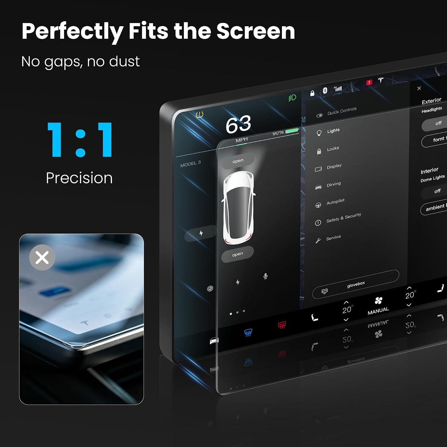 Tesstudio HD & 9H Anti-scratch Tempered Front & Rear Glass Screen Protector for Tesla Model 3 Highland / Model Y Juniper / Model Y L