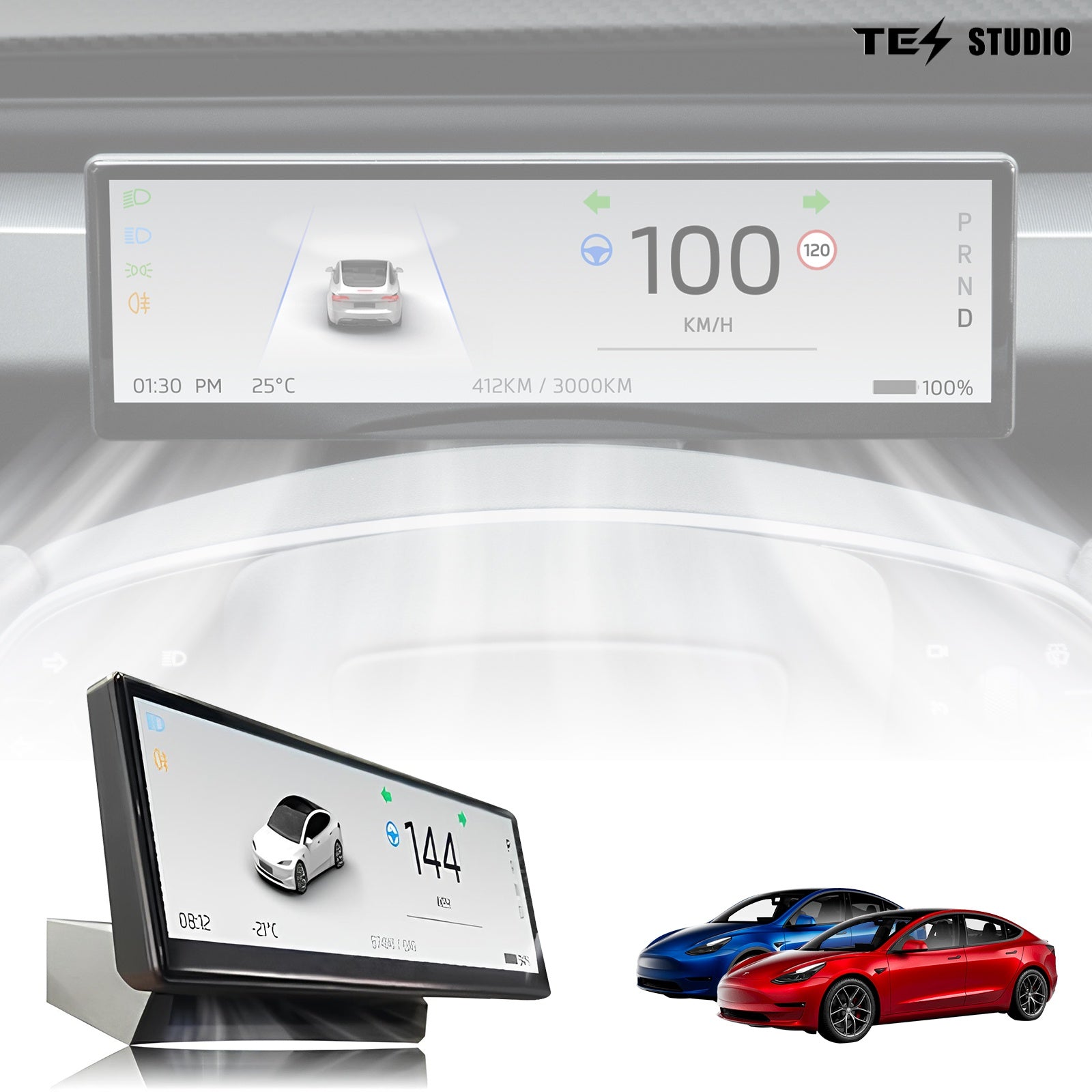 Tesstudio F88 8.8-In Touch Screen Instrument Cluster For Model 3/Y/3 Highland/Model Y Juniper