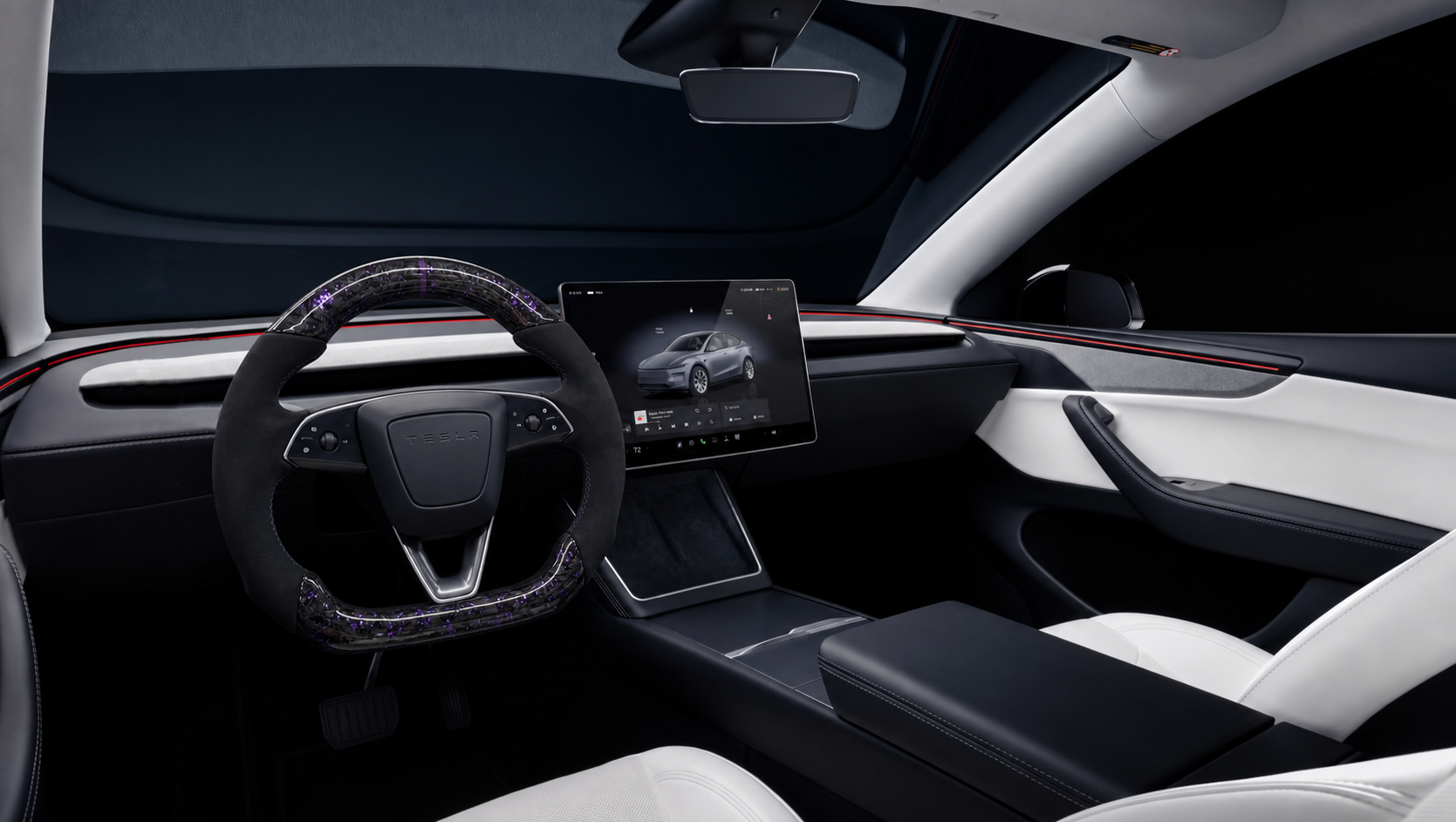 Custom Steering Wheel Round Carbon Fiber Design Sport Styel For Tesla Model Y Juniper
